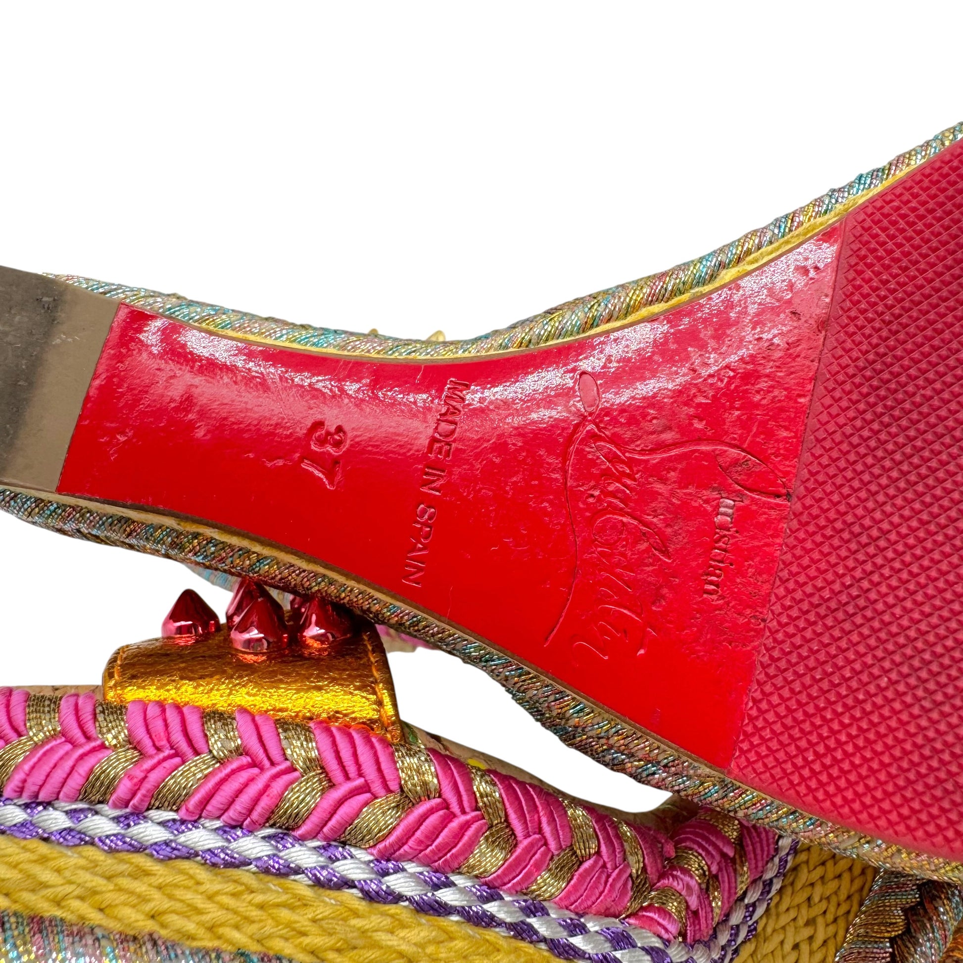 Christian Louboutin Cork Wedge Sandals Pink Gold Spike