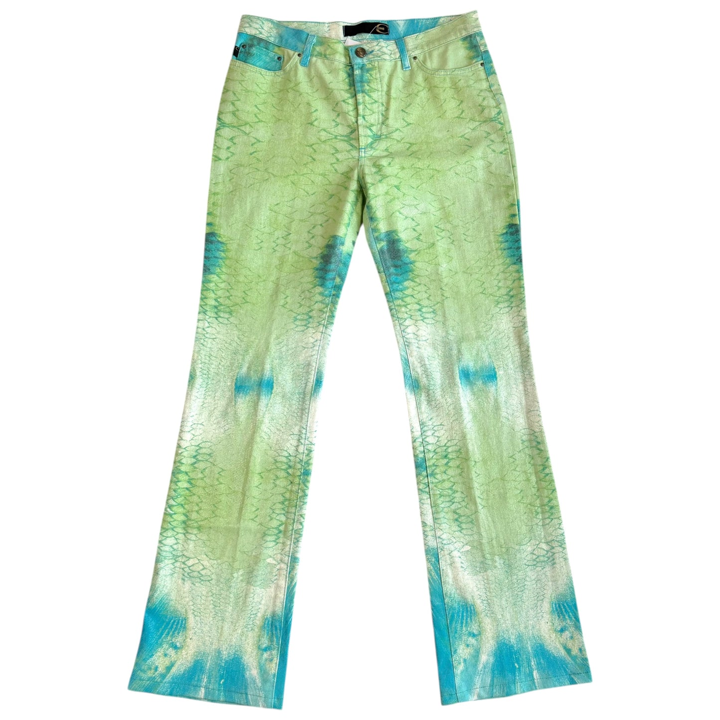 Roberto Cavalli Snakeskin Printed Jeans Blue Green