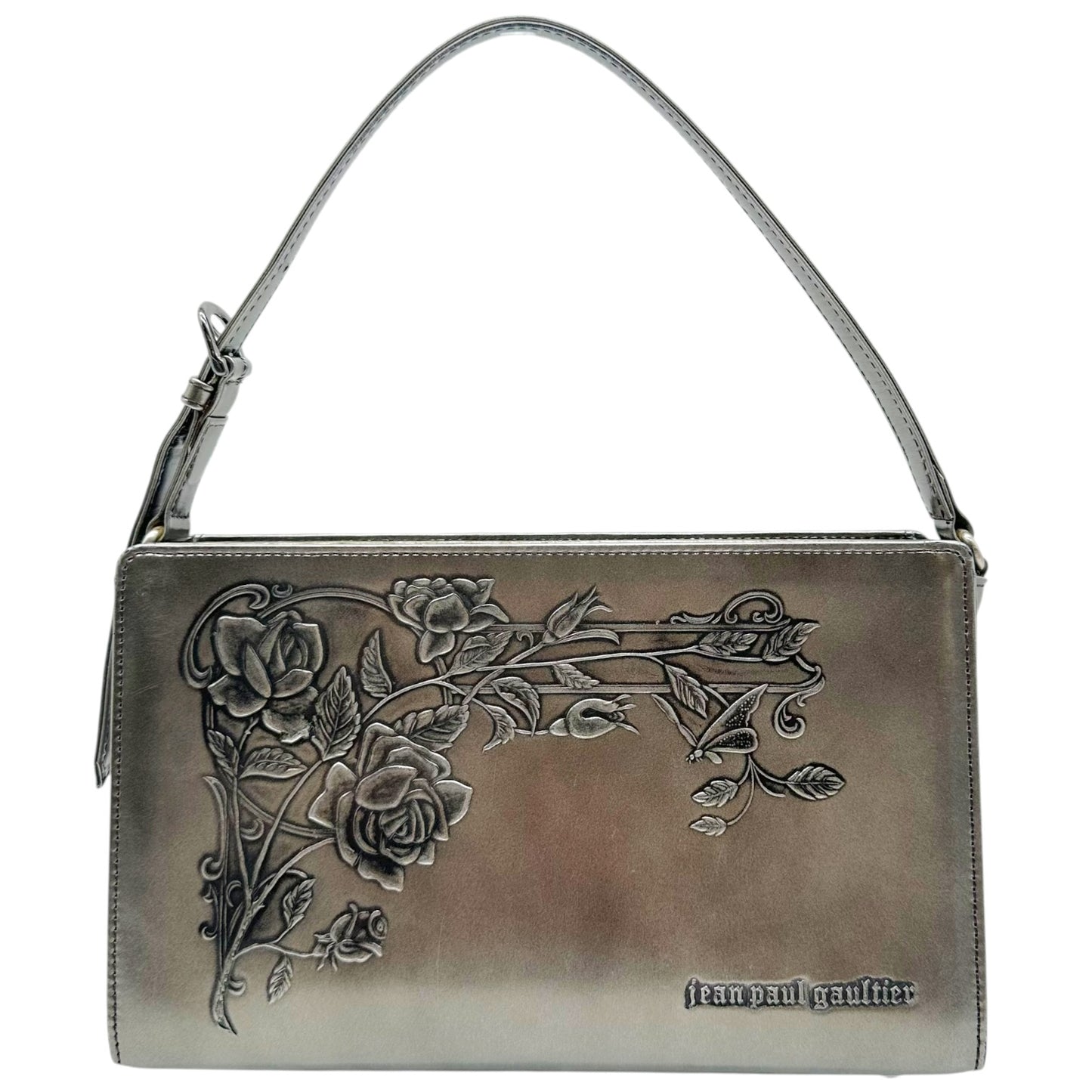 Jean Paul Gaultier Gray 'Gun' Embossed Leather Handbag