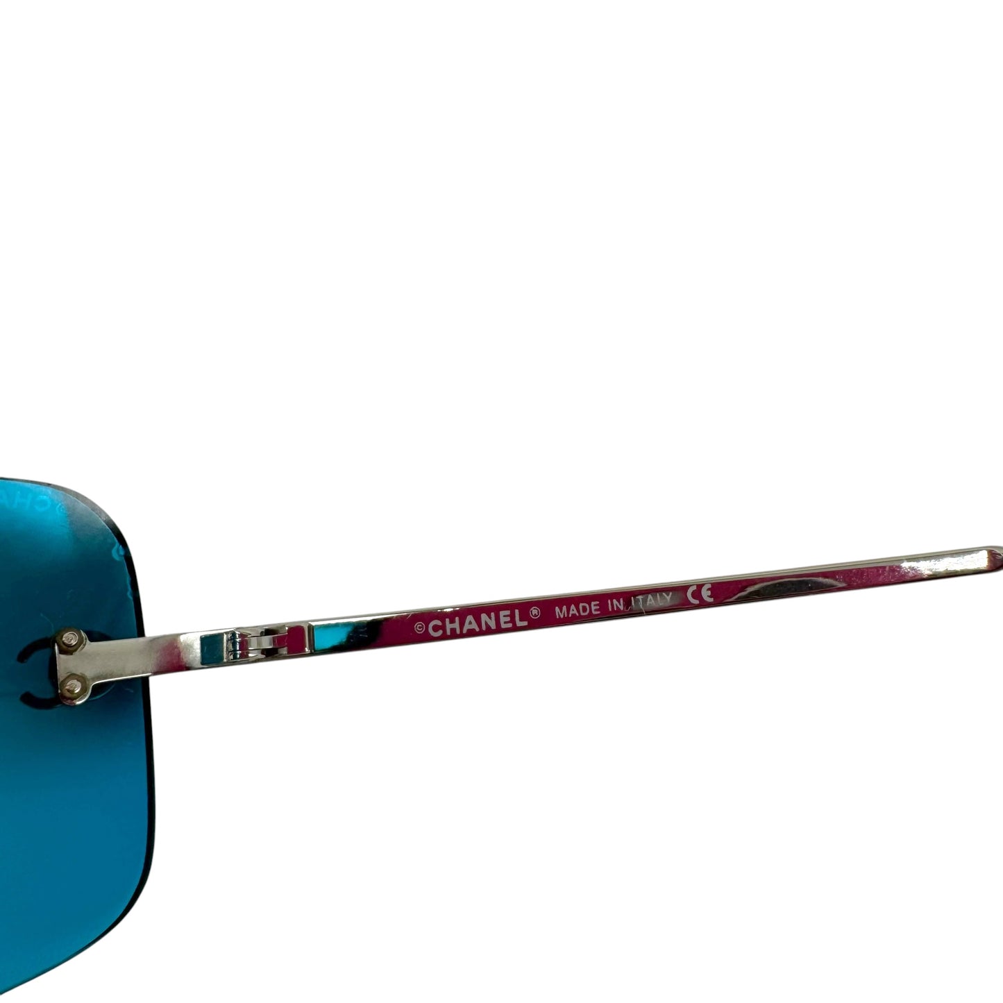 Chanel Rimless Rectangle Sunglasses Turquoise Silver