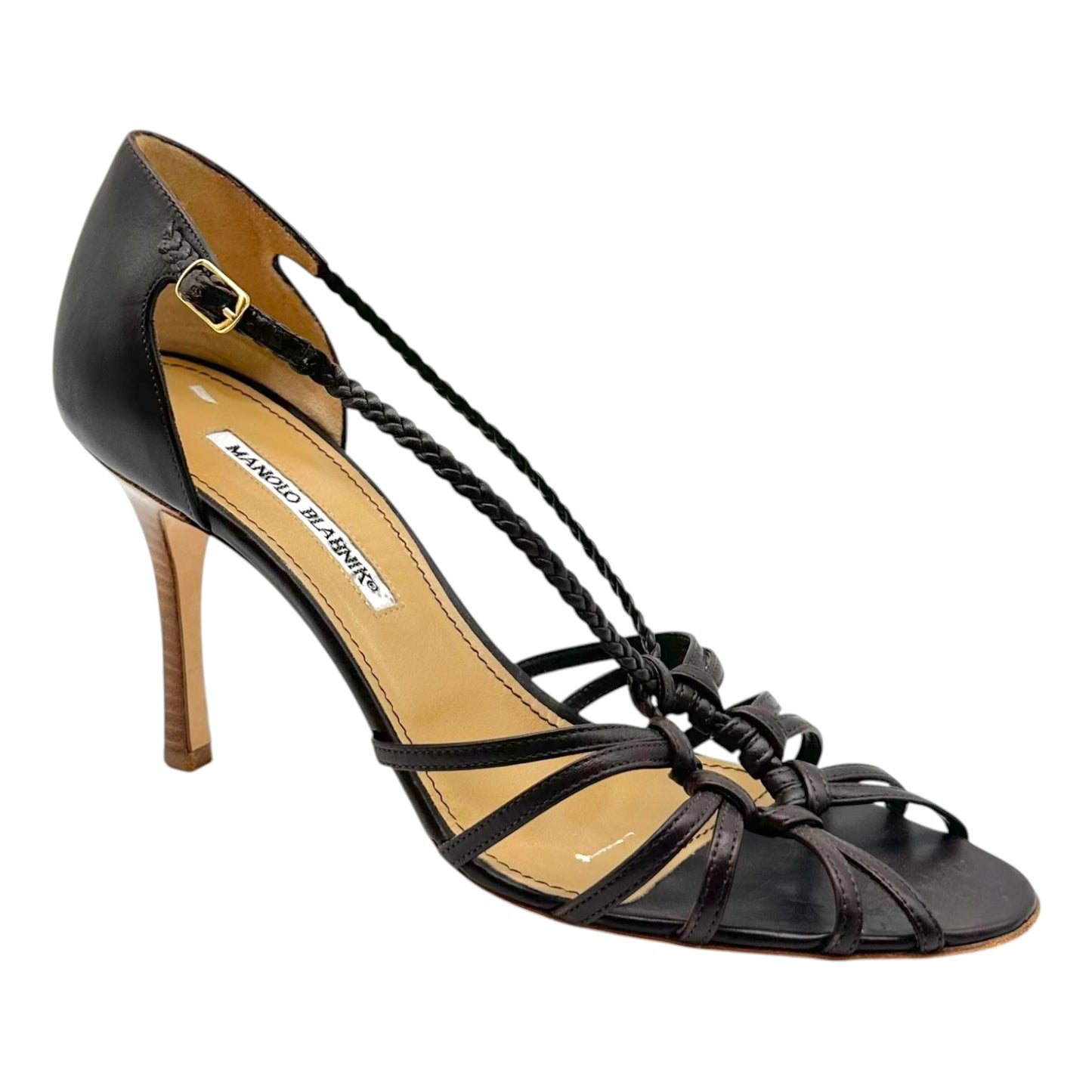 Manolo Blahnik Brown Leather Strappy Sandal Heels
