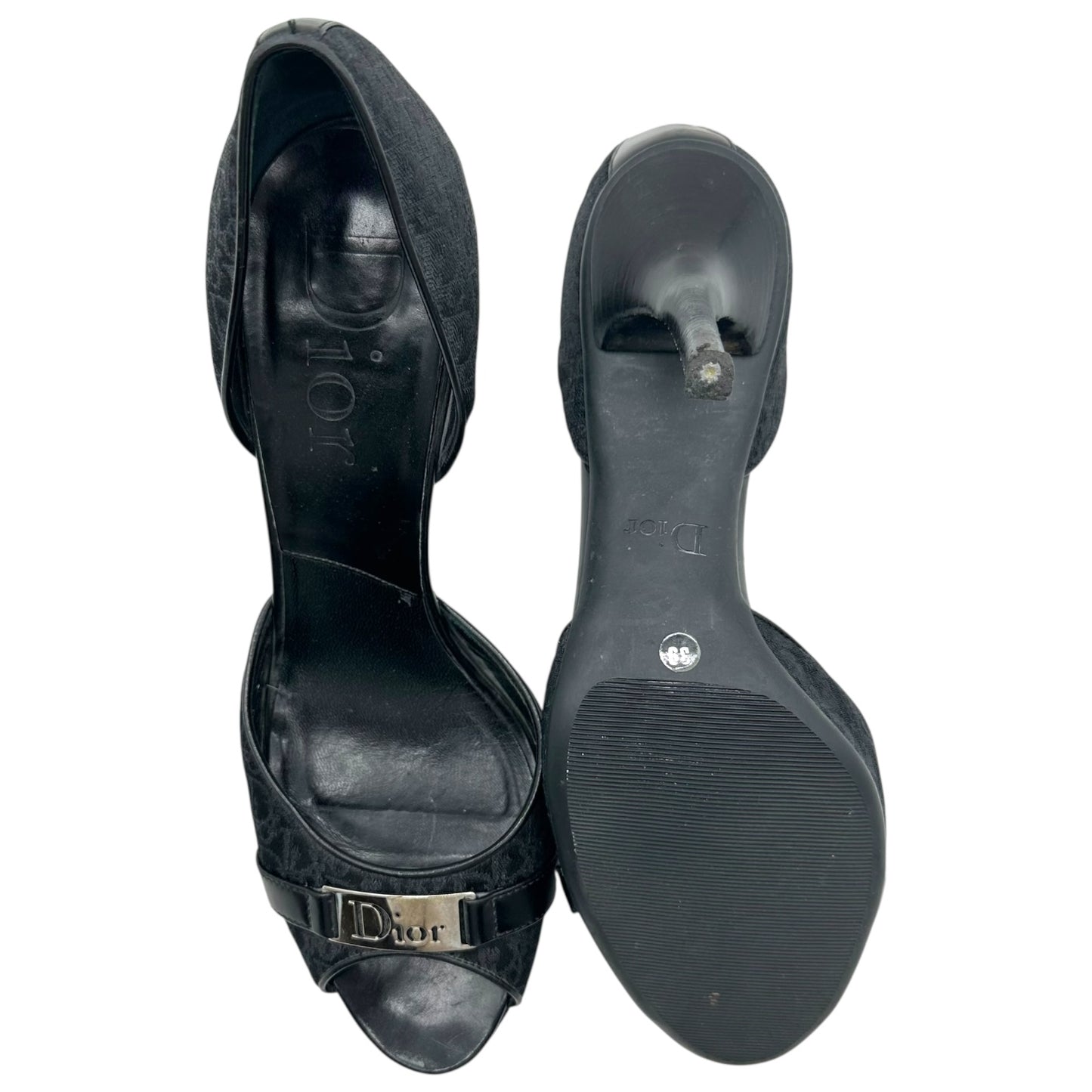 Christian Dior Black Street Chic Trotter Monogram Peep Toe Heels