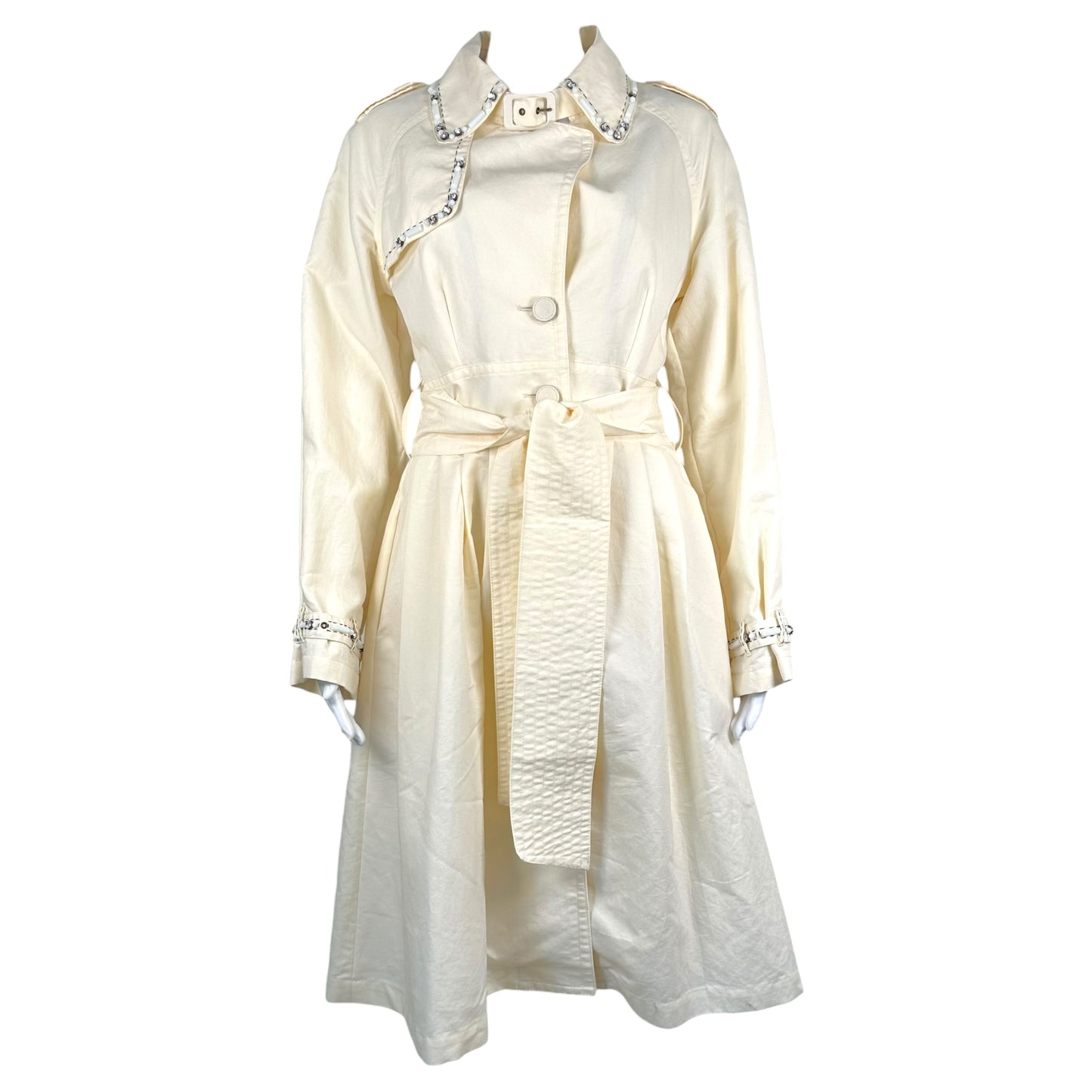 Roberto Cavalli Class White & Silver Beaded Trench Coat