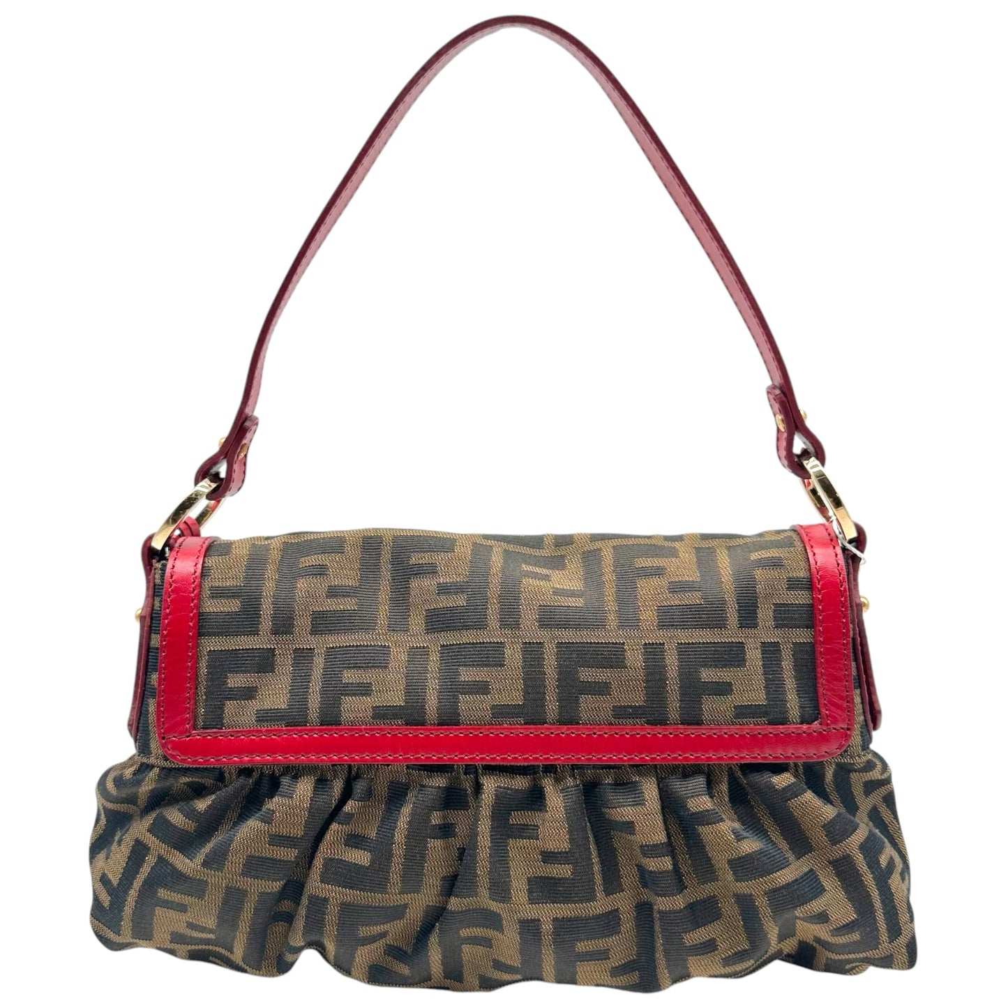 Fendi Medium Chef Shoulder Bag Zucca Monogram Red Leather