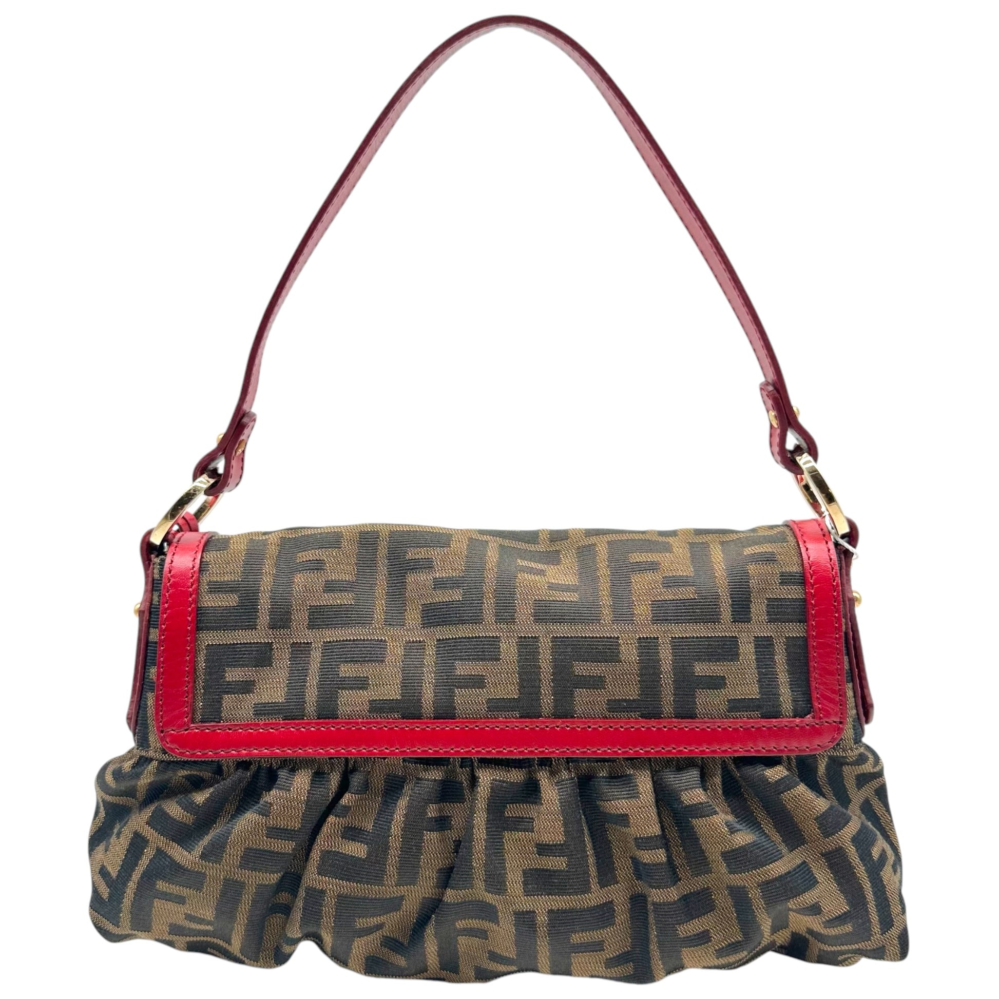 Fendi Medium Chef Shoulder Bag Zucca Monogram Red Leather