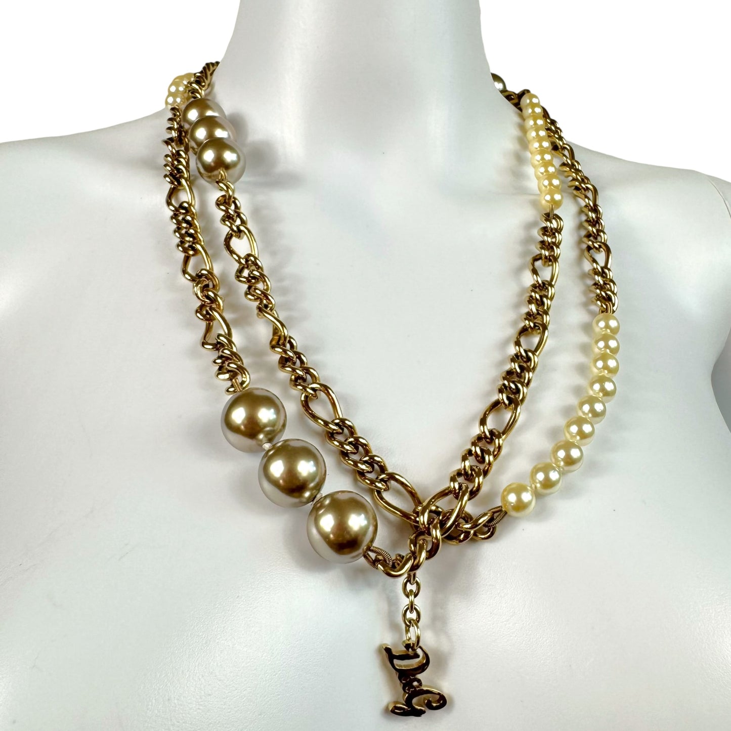 D&G Dolce & Gabbana Gold Pearl & Chain Wrap Necklace