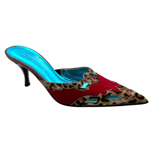 Donald Pliner Couture Red Suede Leopard Ponyhair Trim Mule Heels