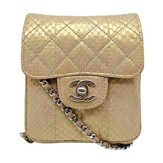 Chanel Gold Python & Silver Hardware Square Wallet On Chain Crossbody Bag 2012