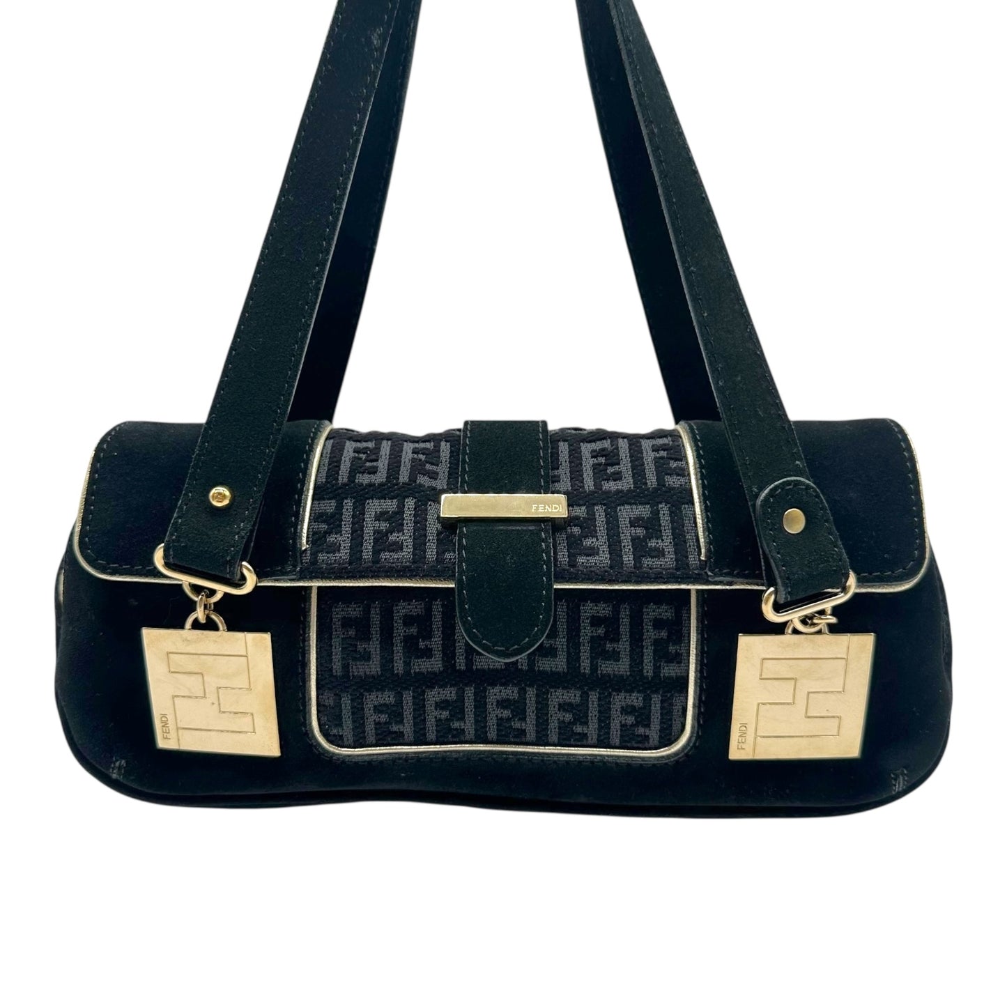Fendi Black Velvet Zucchino Monogram East West Bag