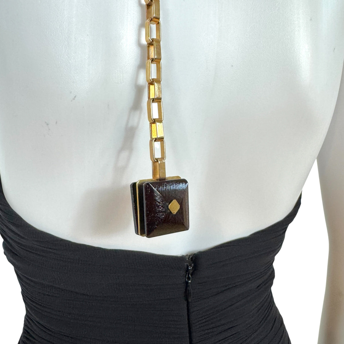 Dsquared2 Black Ruched Halter Mini Dress with Gold Chain