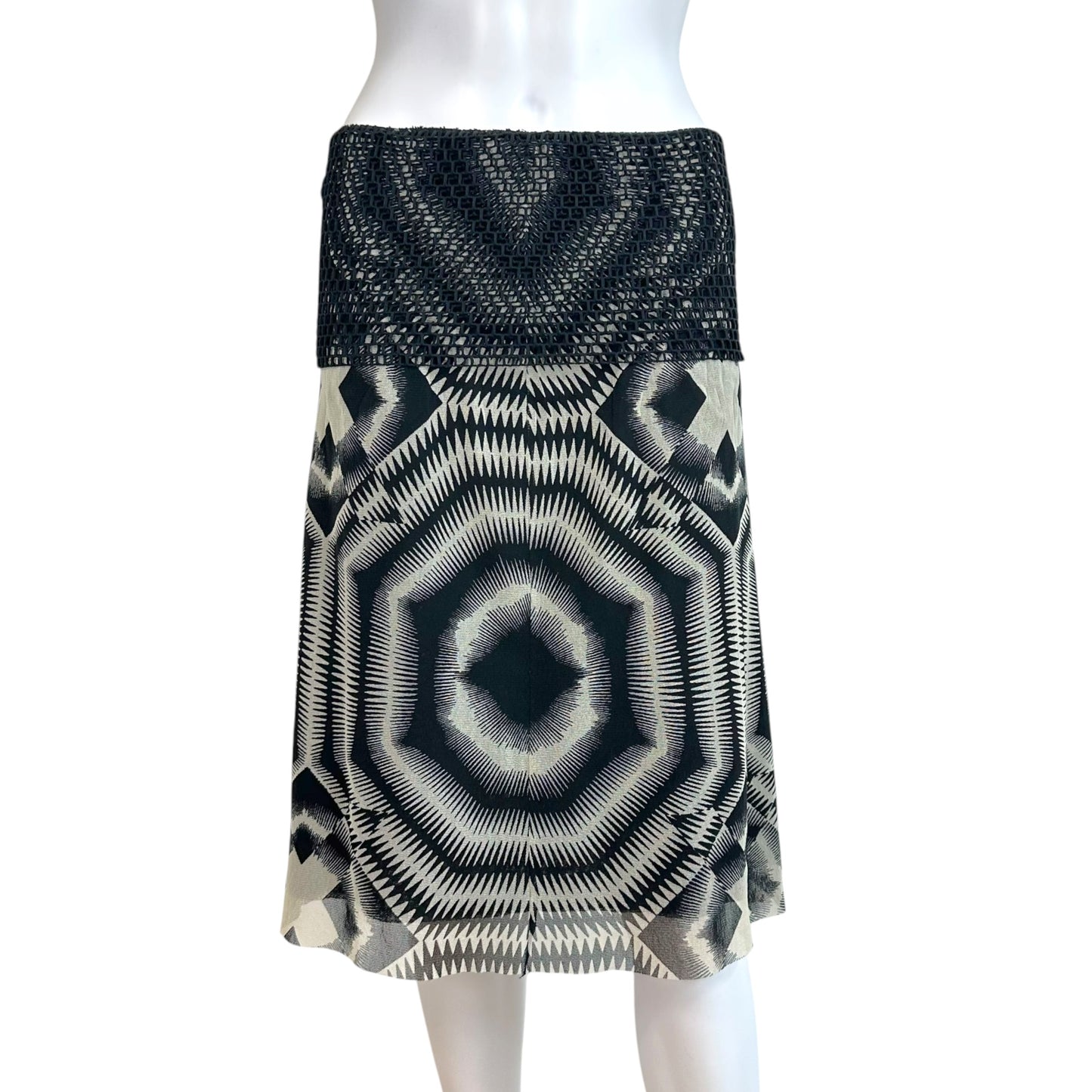 Jean Paul Gaultier Soleil Black & White Geometric Print Mesh Midi Skirt
