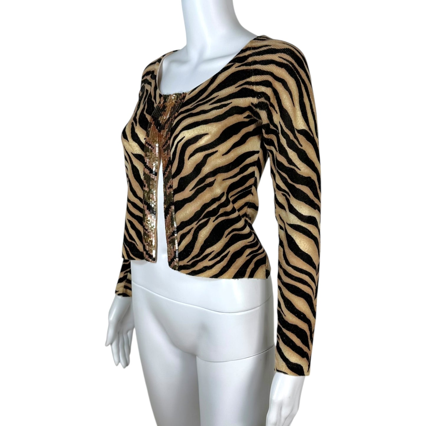 Anna Molinari Zebra Print Cardigan with Sequin Trim