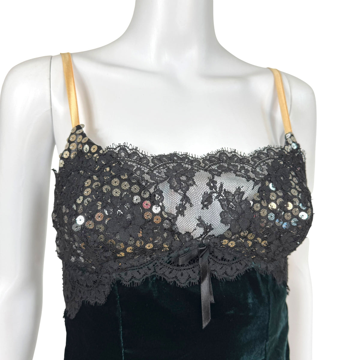 Dolce & Gabbana Forest Green Velvet & Sequin Embellished Lace Bustier Top