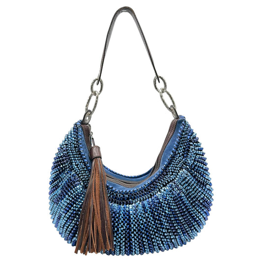 Diane von Furstenberg Blue Metallic Woven Leather Large Hobo Bag