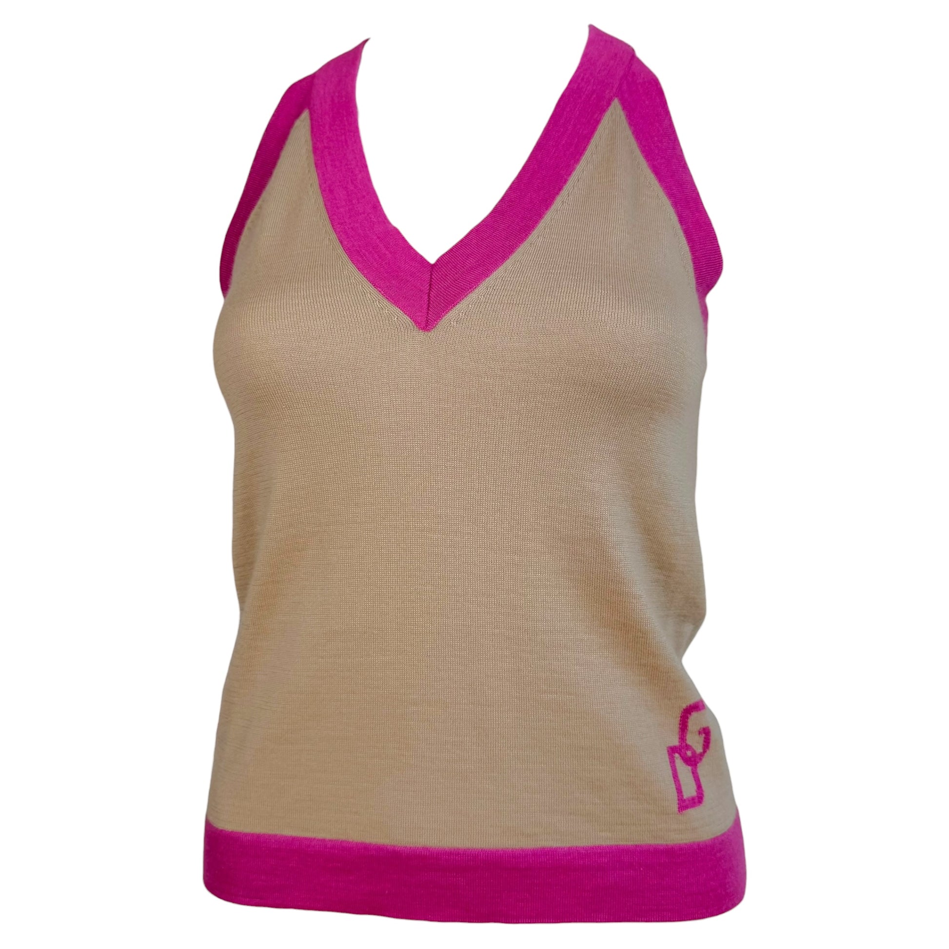 Dolce & Gabbana Pink Beige Logo Silk Cashmere Knit Tank Top