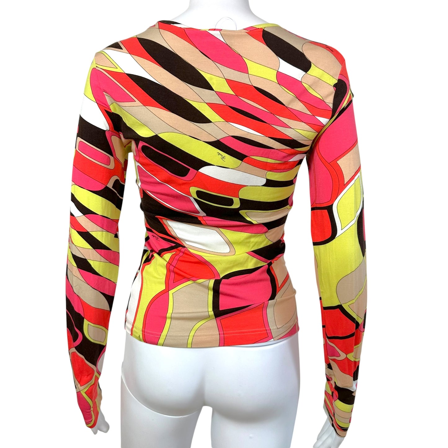 Emilio Pucci Pink & Brown Printed Long Sleeve T-Shirt NEW