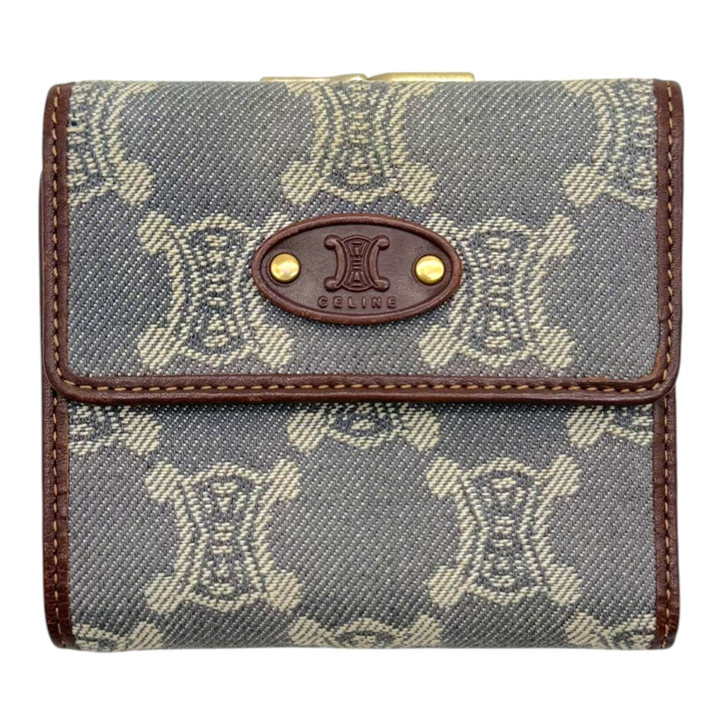 Celine Denim Bi-Fold Wallet Triomphe Monogram Pattern