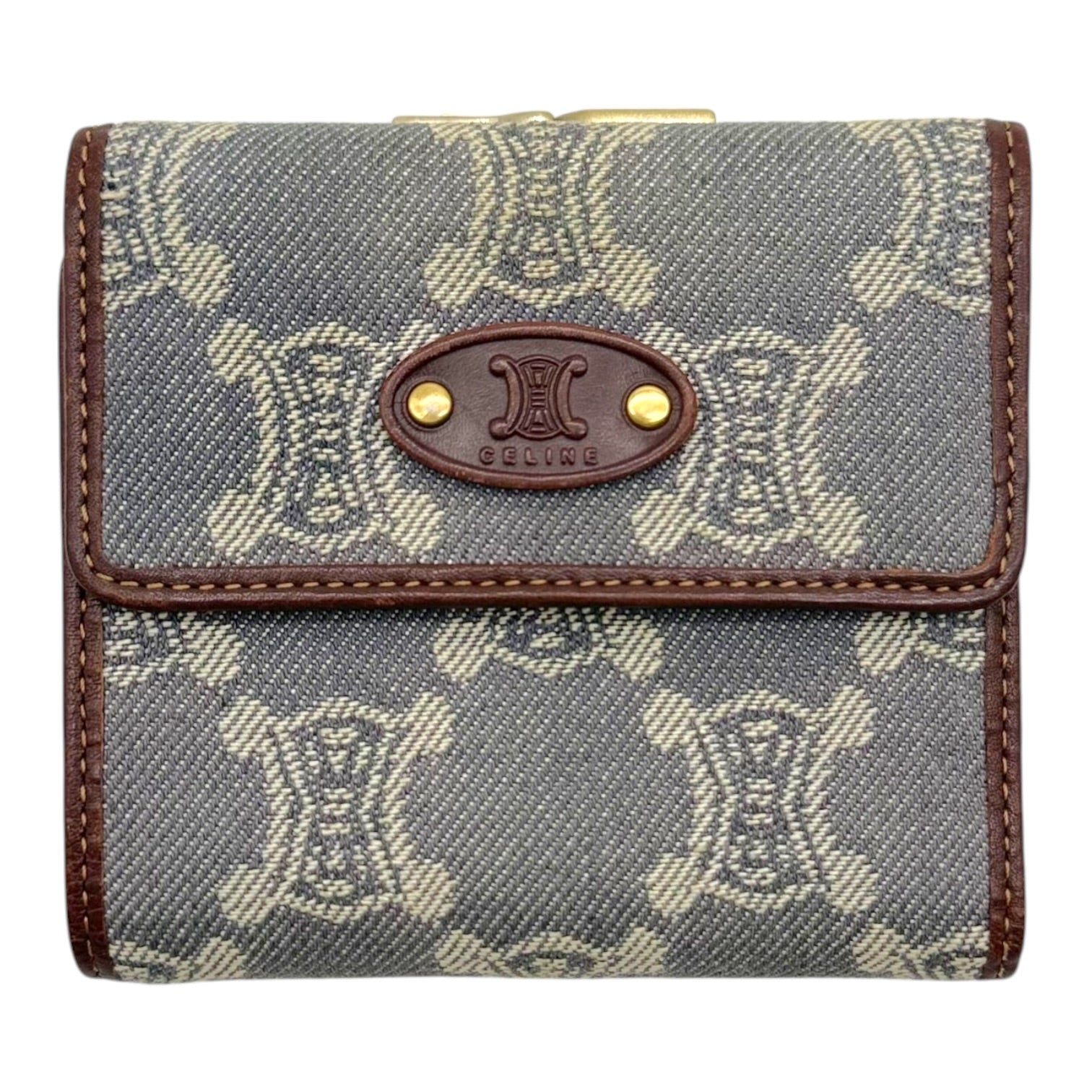 Celine Denim Bi-Fold Wallet Triomphe Monogram Pattern