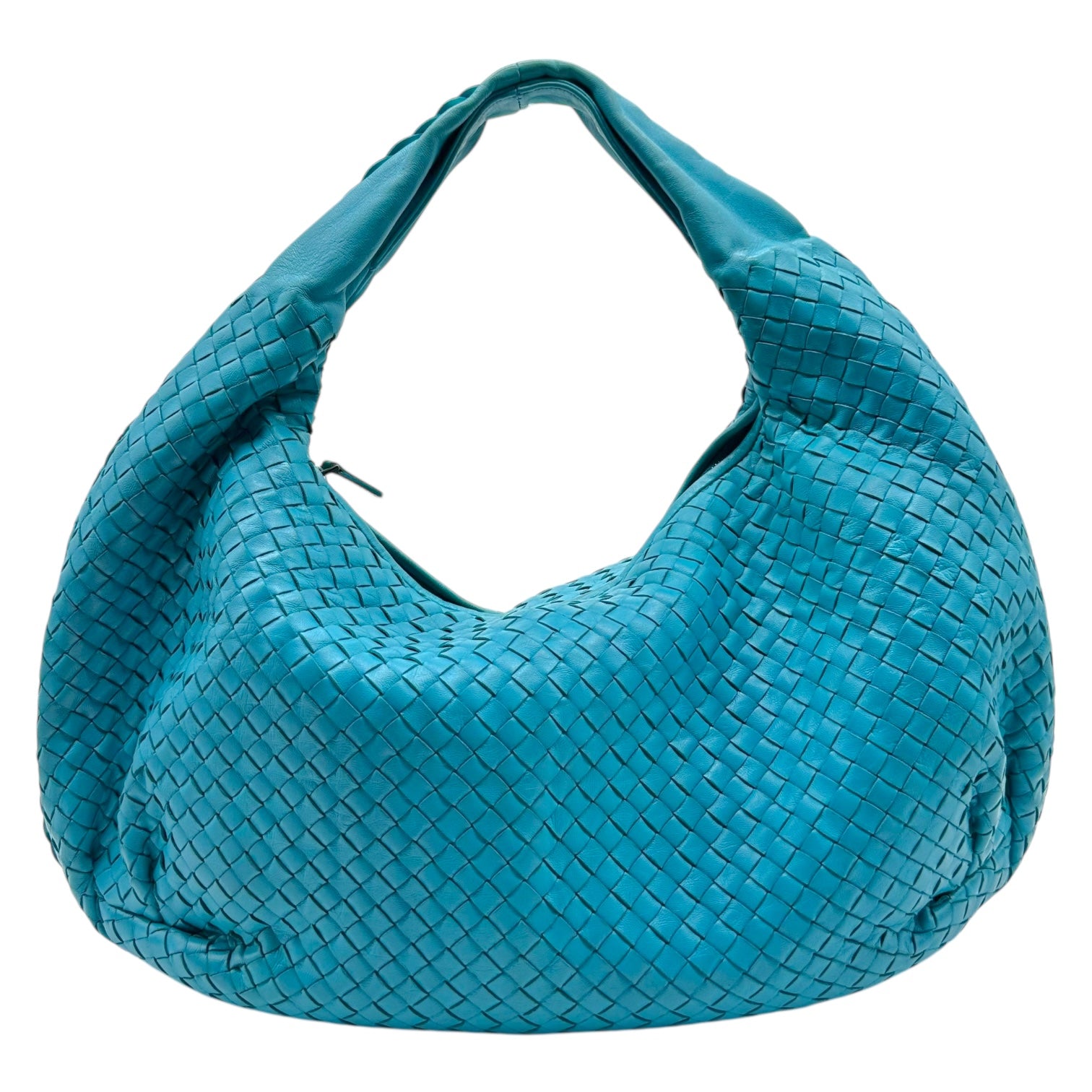 Bottega Veneta Teal Blue Intrecciato Hobo Shoulder Bag - Outfit Repeater