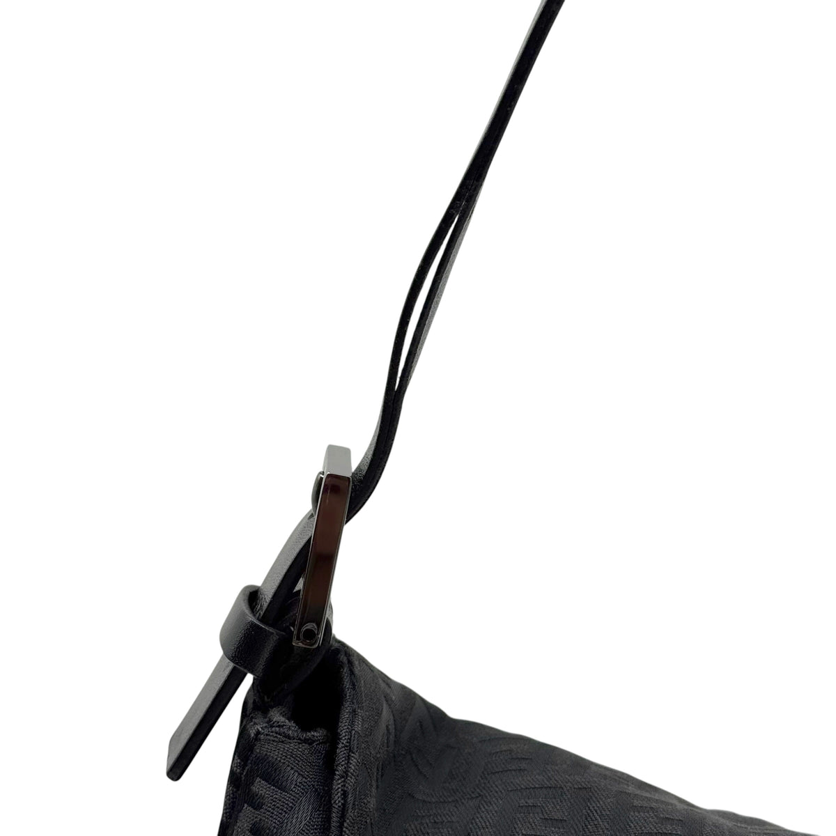 Fendi Black Zucchino Monogram Fold-Over Baguette Bag