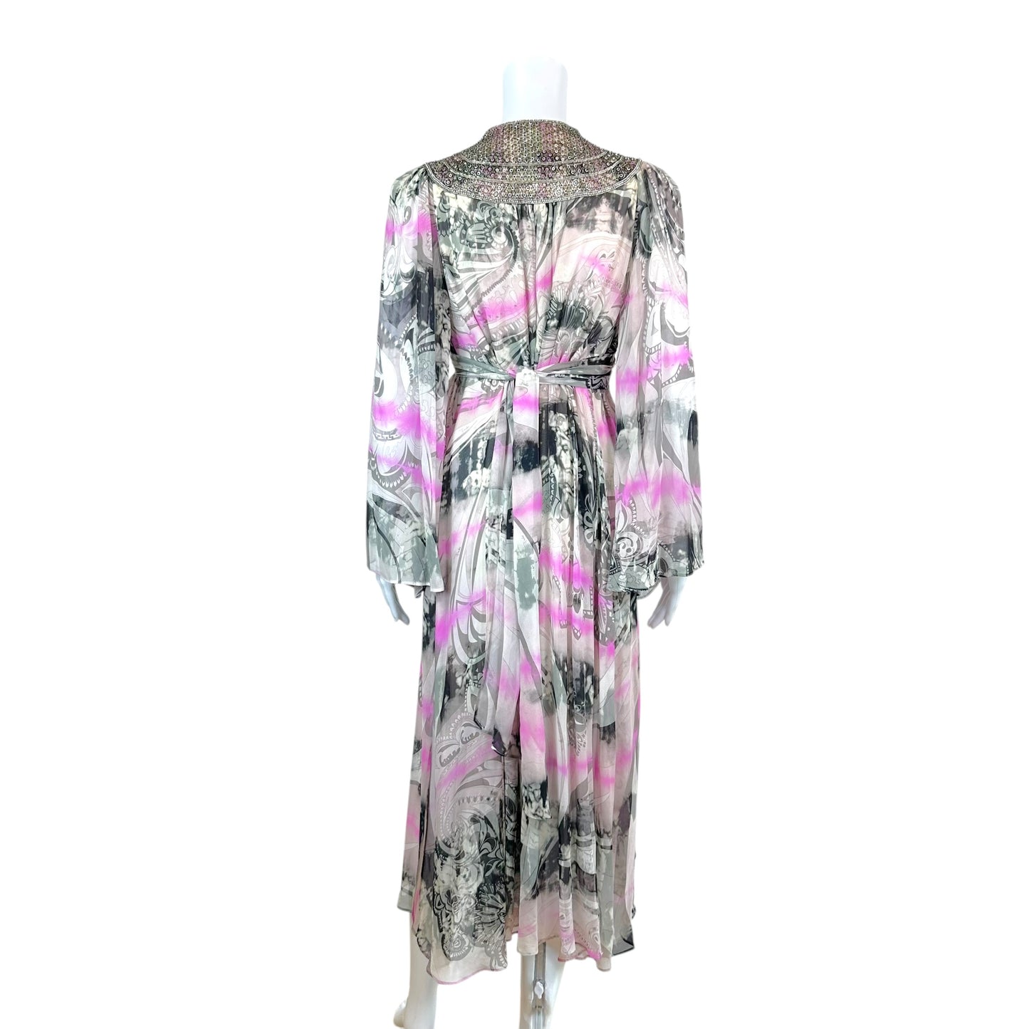 Emilio Pucci Silk Maxi Kaftan Gown Ivory Pink Black
