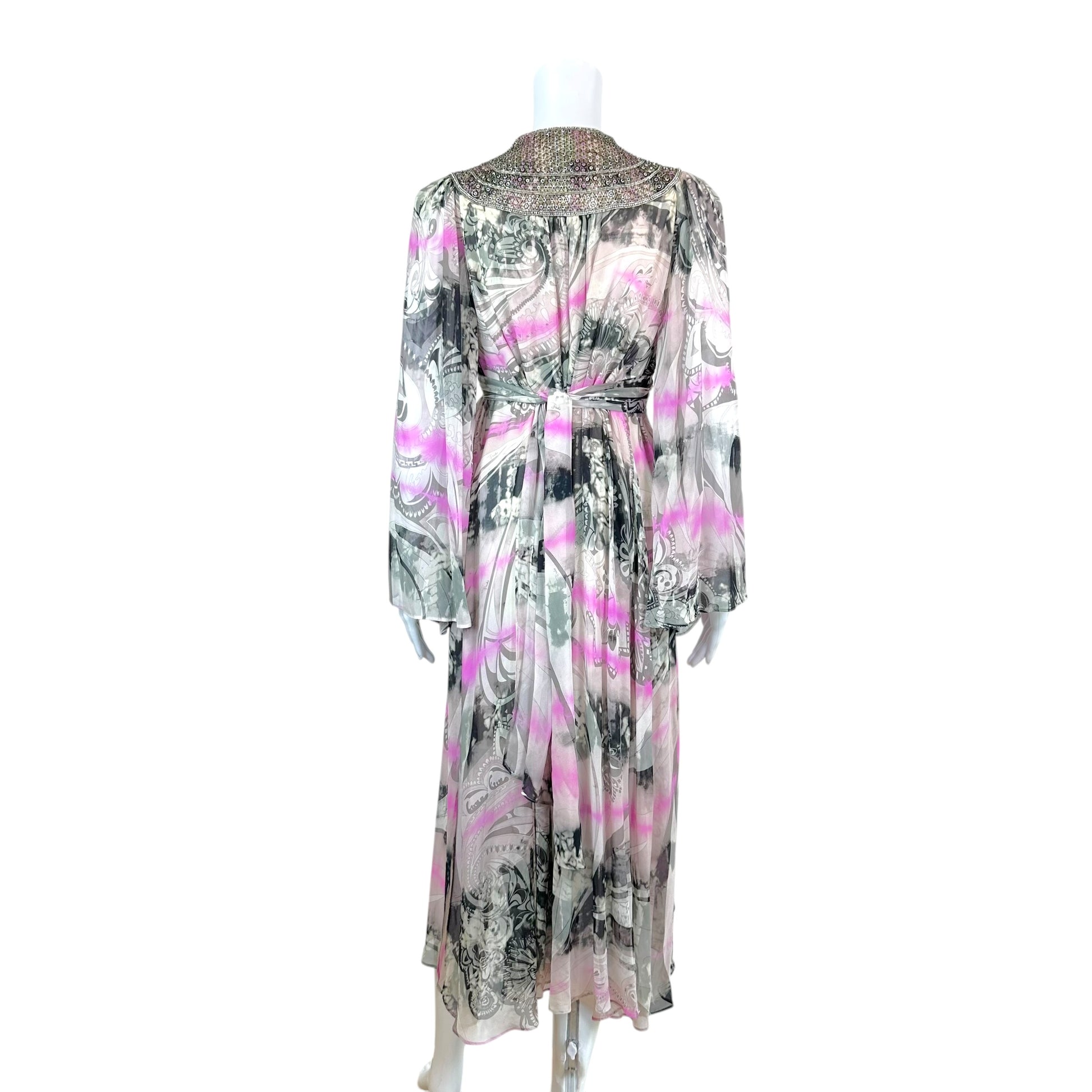 Emilio Pucci Silk Maxi Kaftan Gown Ivory Pink Black