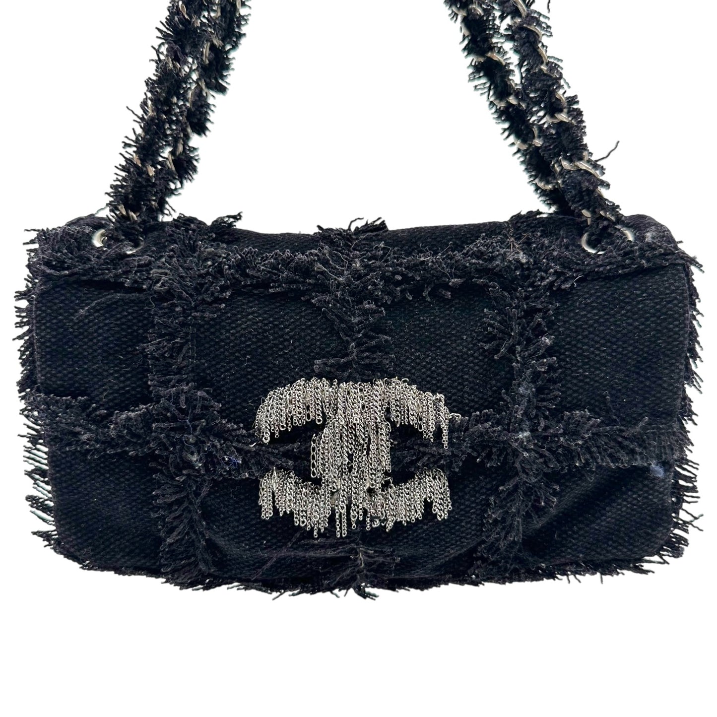 Chanel Tweed & Chain Logo East West Shoulder Bag