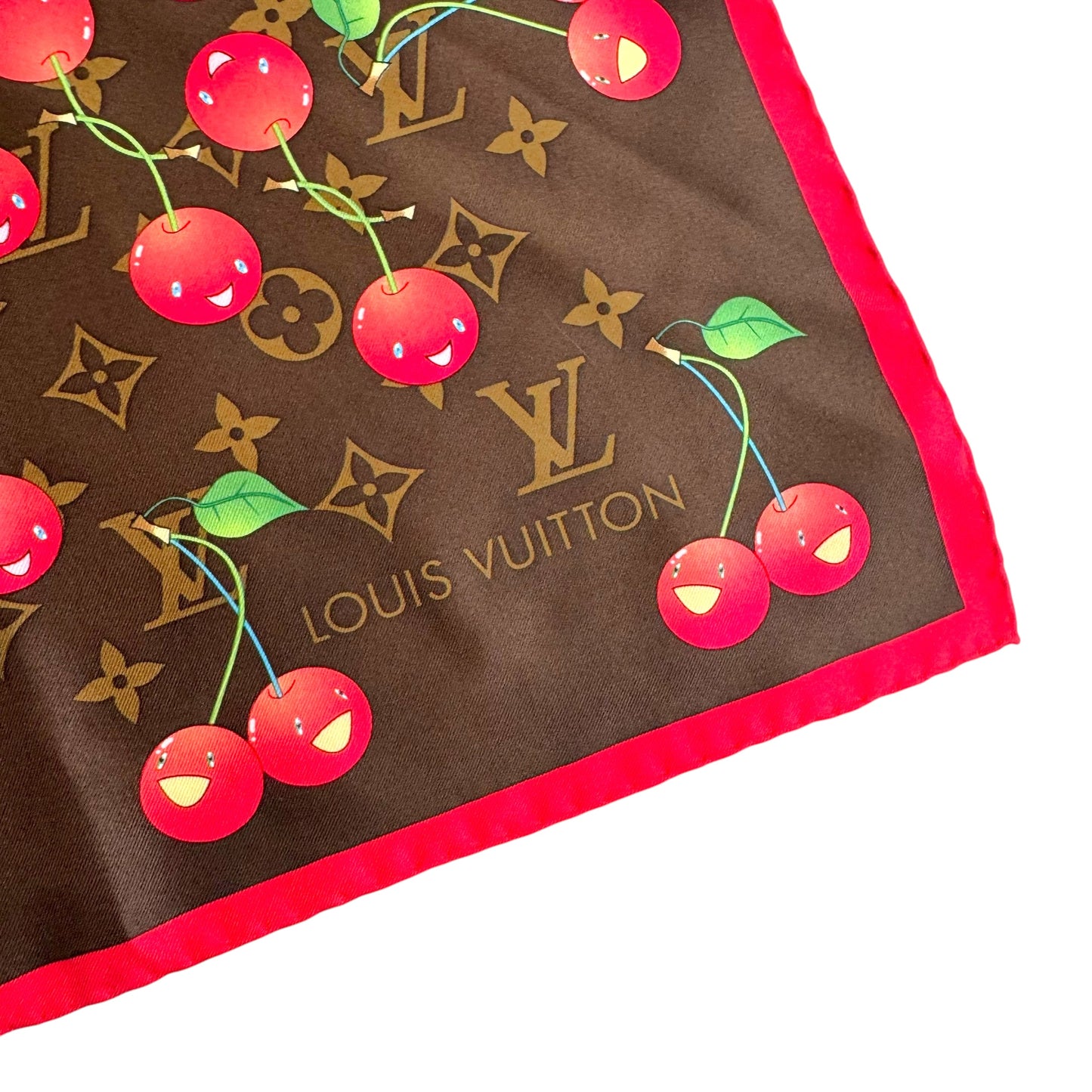 Louis Vuitton x Murakami Cherry Monogram Print Silk Square Scarf