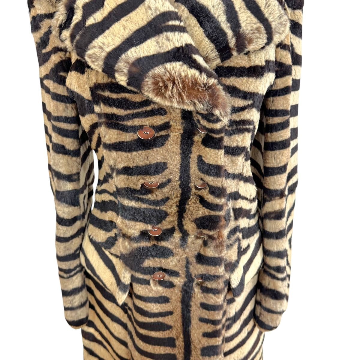 Salvatore Ferragamo Mid-Length Fur Coat Tan Black Zebra Print