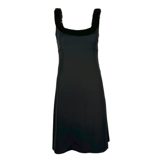 Blumarine by Anna Molinari Rabbit Fur Trim Black Mini Dress