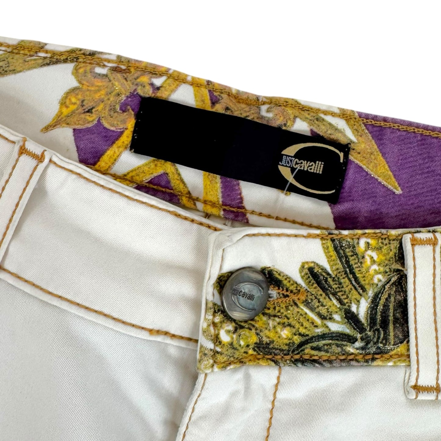 Just Cavalli Roberto Cavalli White & Gold Medal Printed Jeans