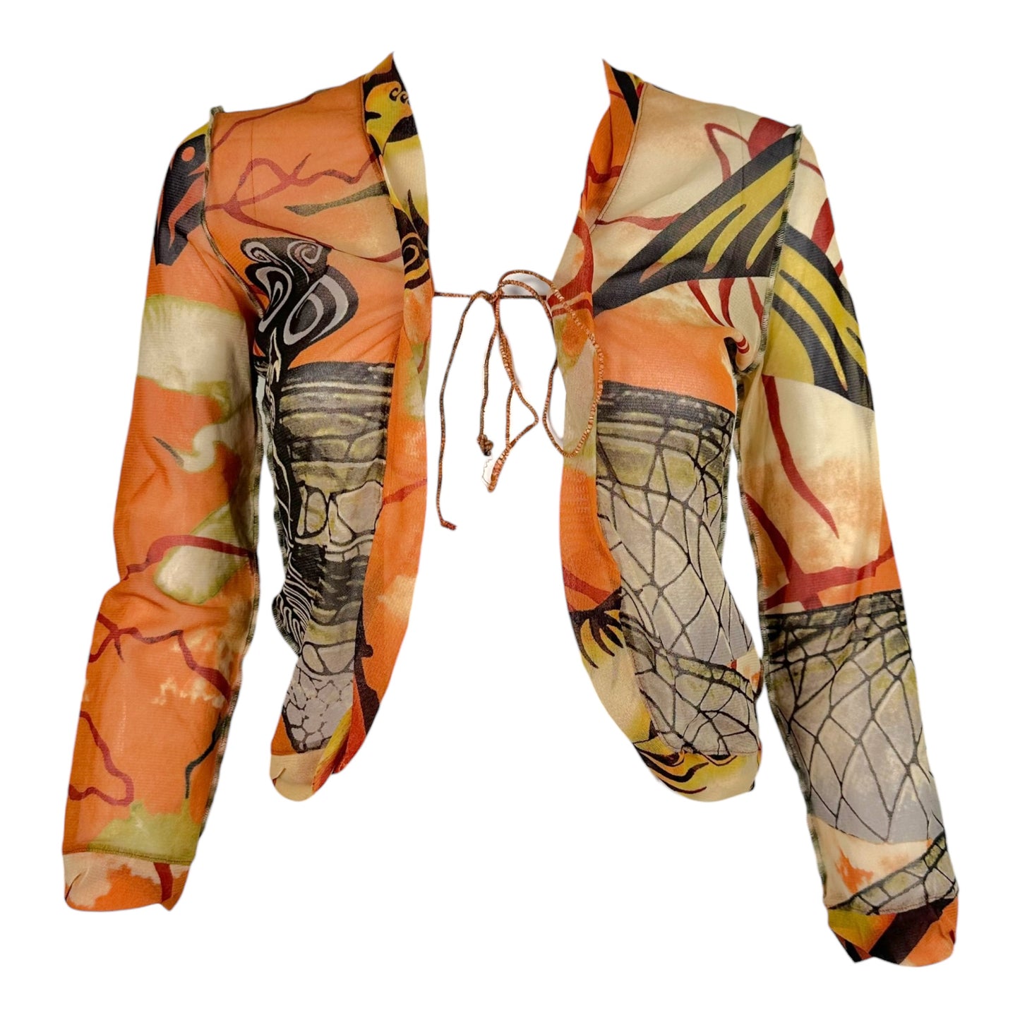 Jean Paul Gaultier Salvatore Dali Print Mesh Tie Front Cardigan Top