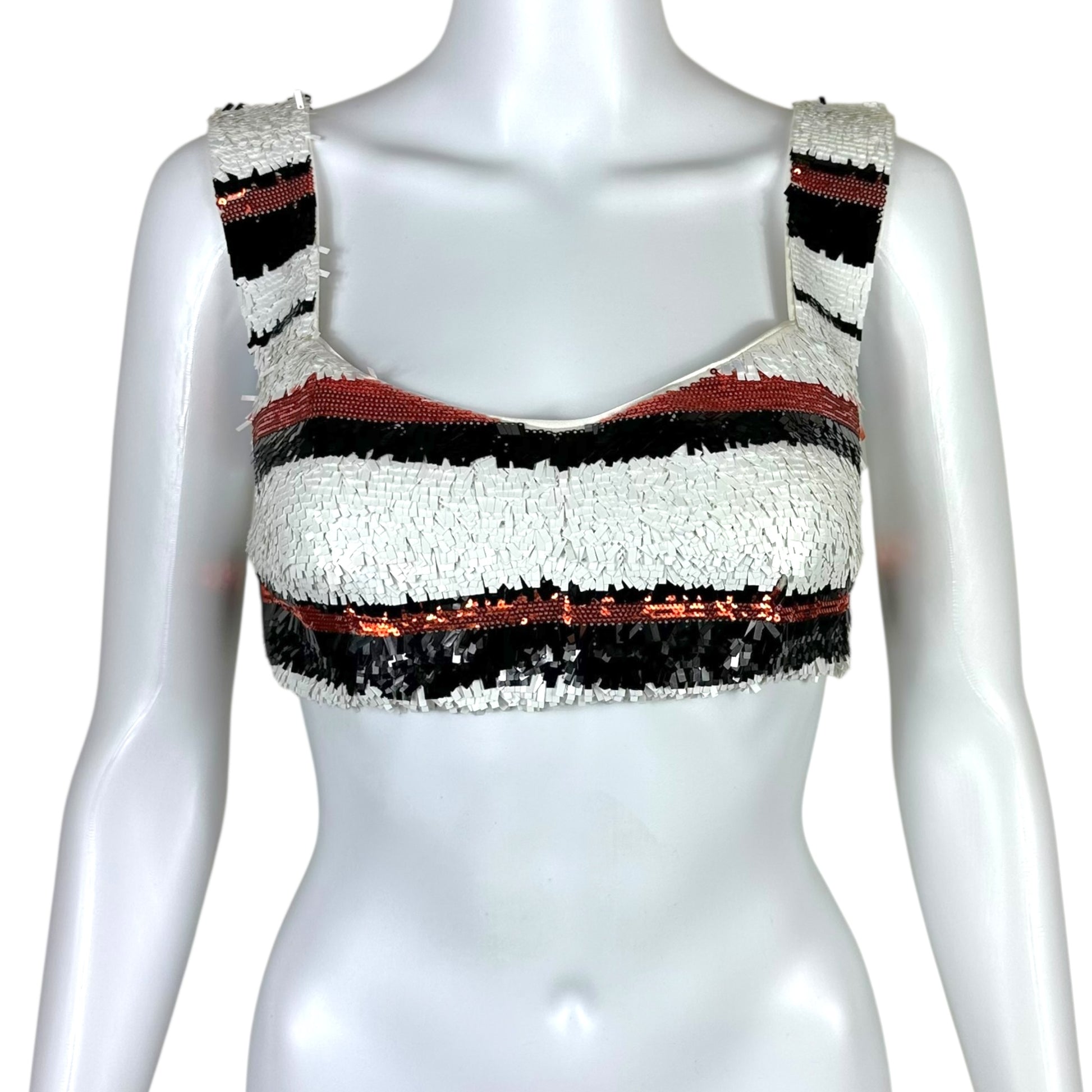 Dolce & Gabbana White & Orange Striped Sequin Bra Top - Outfit Repeater