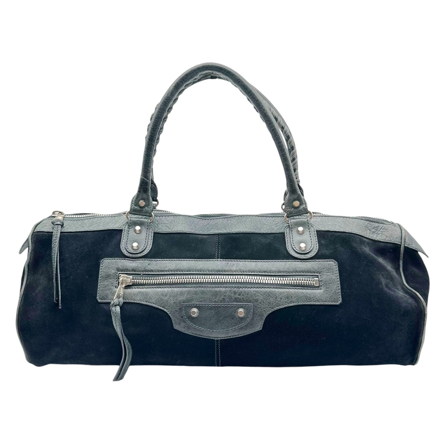 Balenciaga Black Suede Leather East West City Shoulder Bag