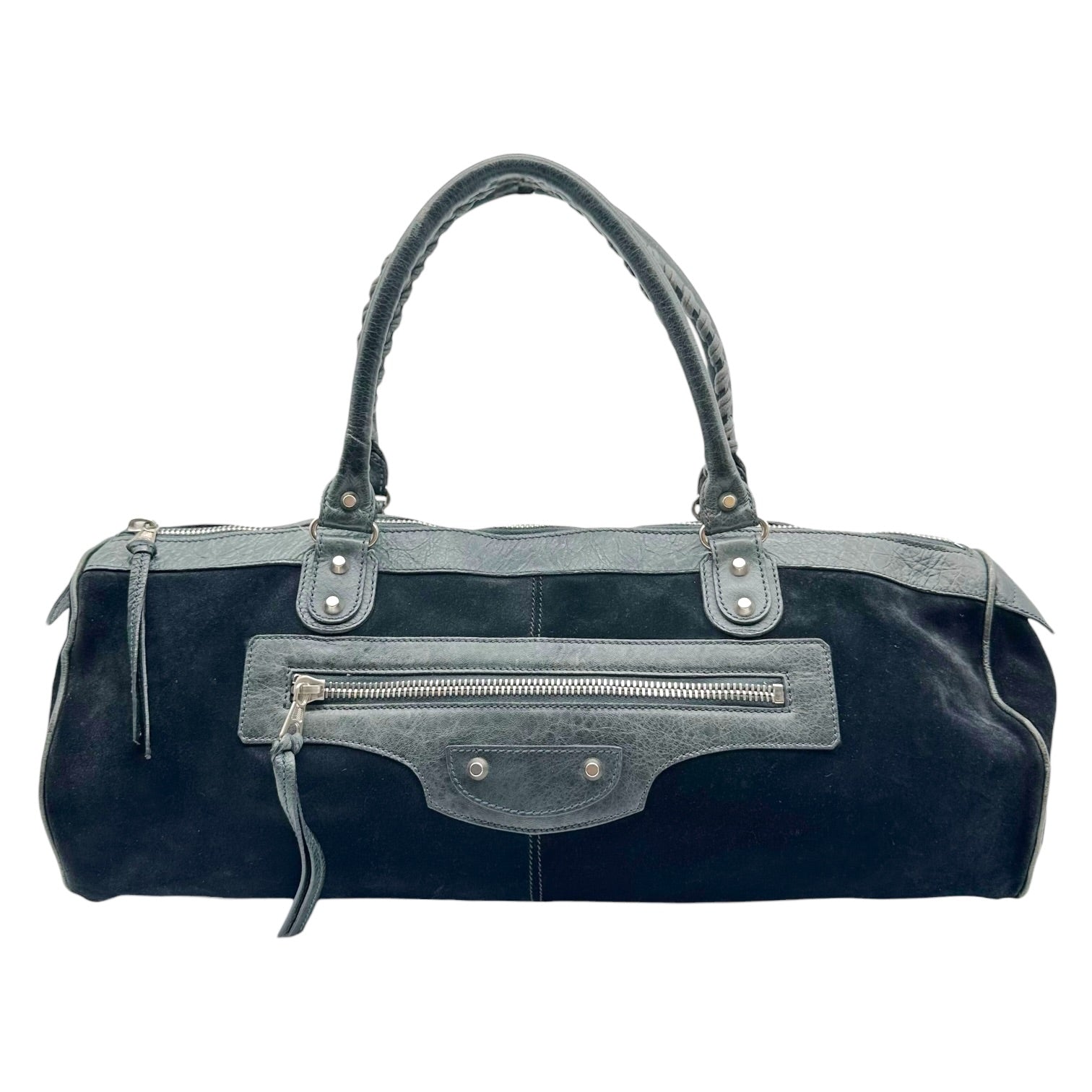 Balenciaga Black Suede Leather East West City Shoulder Bag