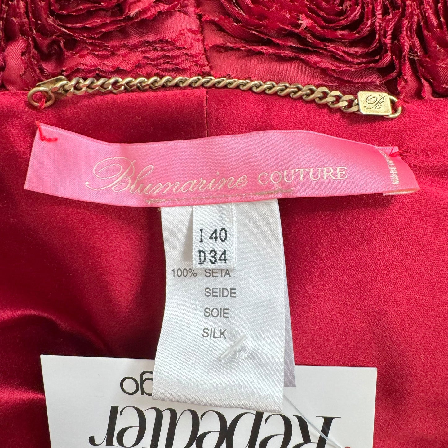 Blumarine Couture Red Silk Rose Patchwork Puff Sleeve Coat RARE