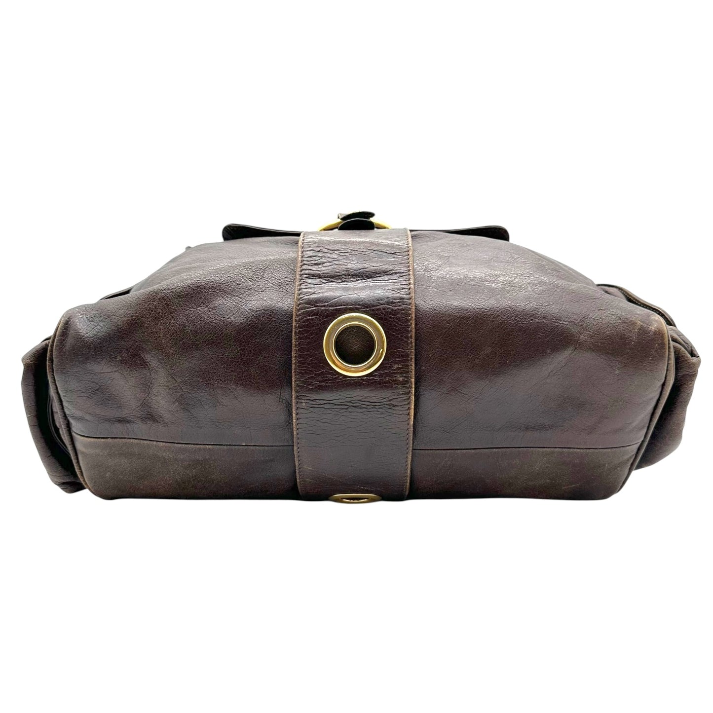Marni Dark Brown Leather Cargo Style Shoulder Hobo Bag
