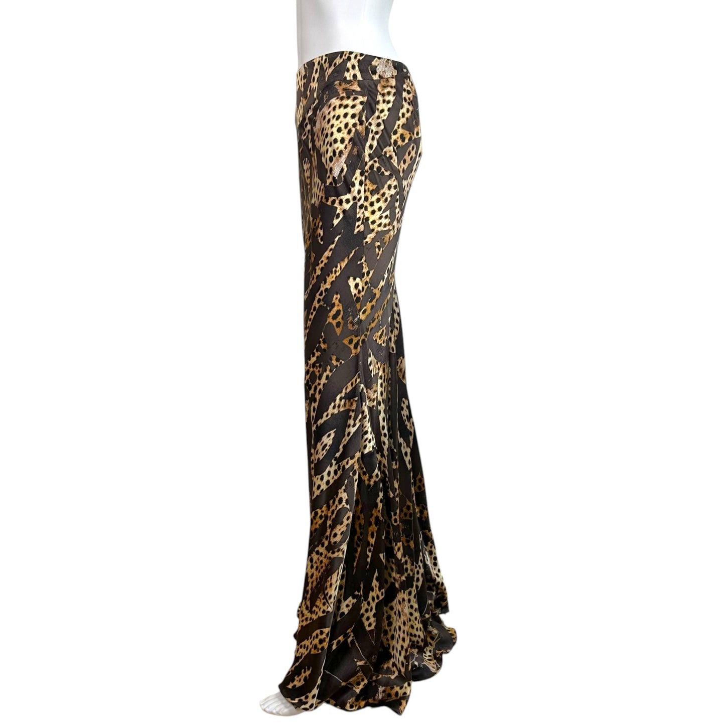Roberto Cavalli 2007 Patchwork Leopard Print Silk Maxi Skirt
