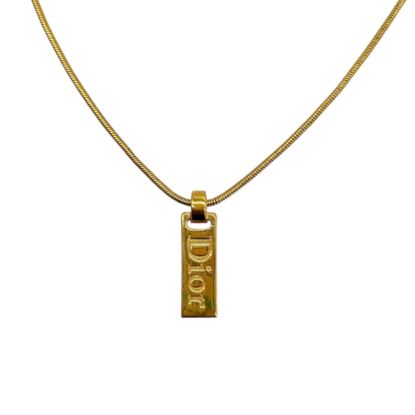 Christian Dior Gold Spell-Out Tag Necklace - Outfit Repeater