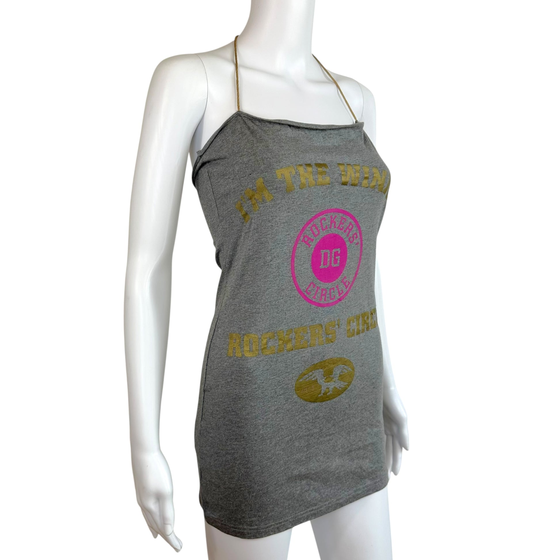 Dolce & Gabbana Mini Halter Dress Grey Graphic Pink Yellow