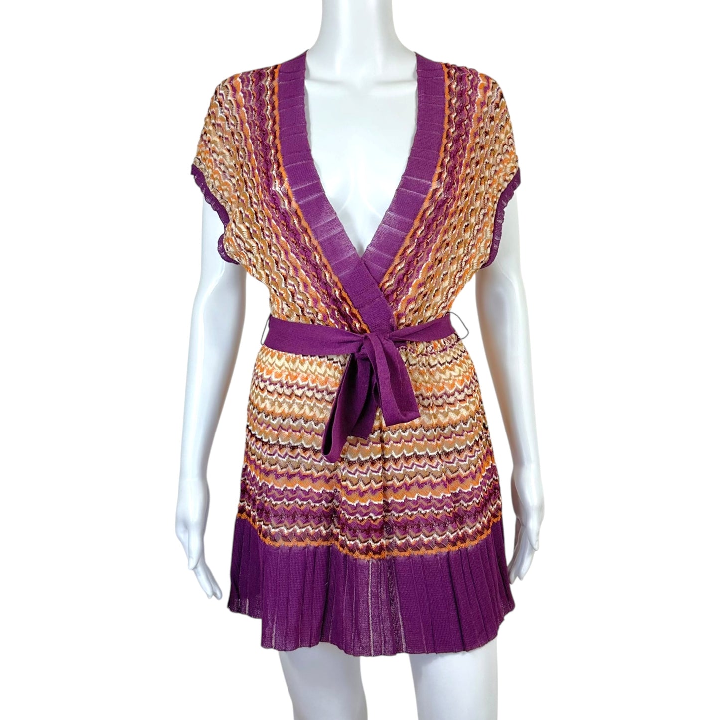 M Missoni Purple Chevron Knit Wrap Mini Dress