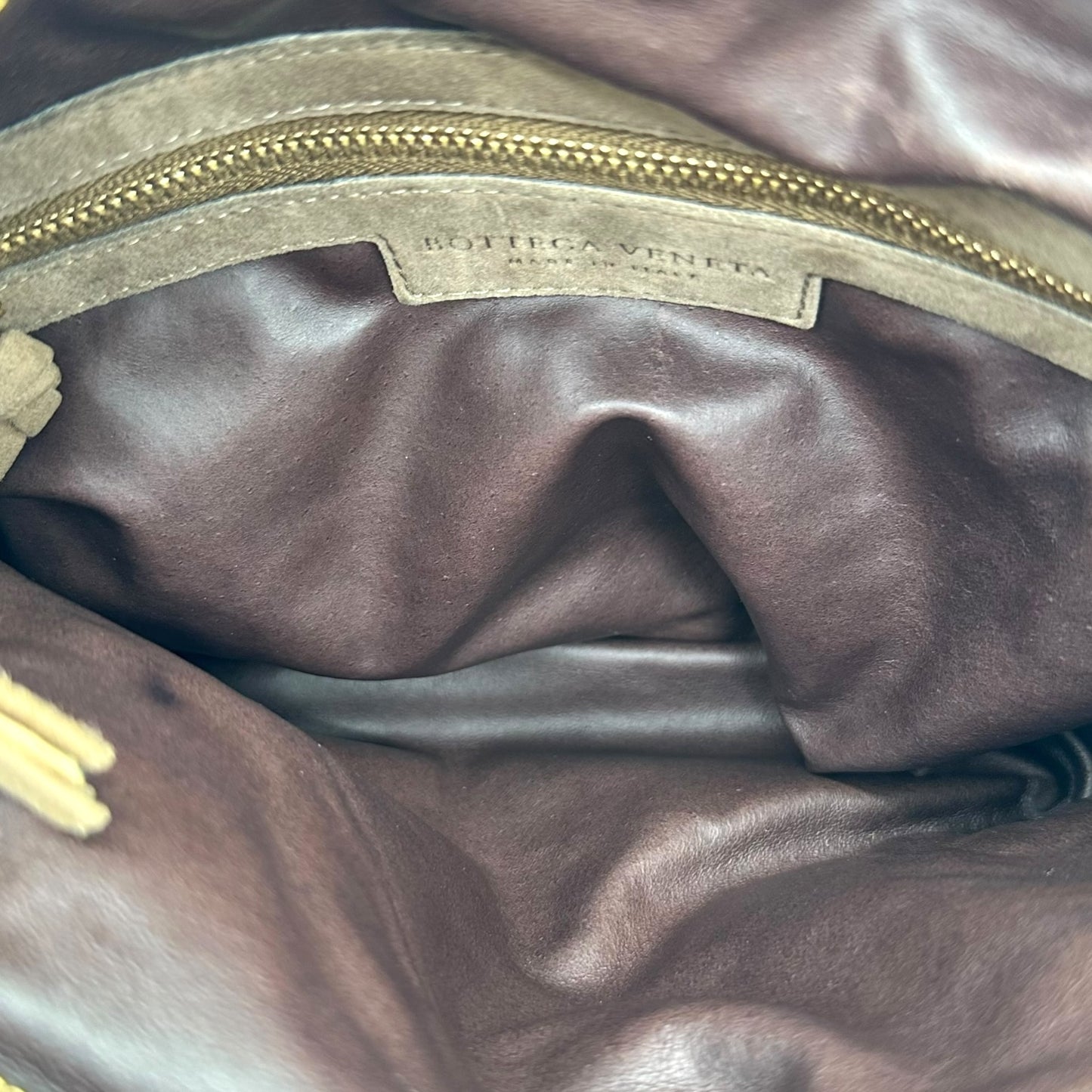 Bottega Veneta Light Brown Suede Intrecciato Pochette Bag