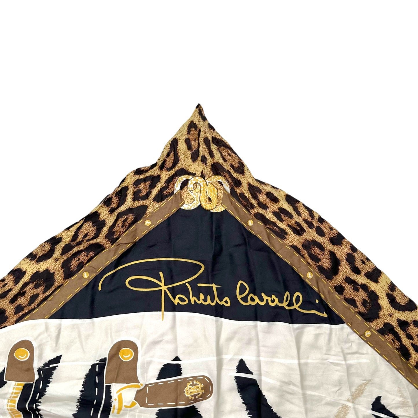 Roberto Cavalli Leopard & Zebra Print Square Silk Scarf