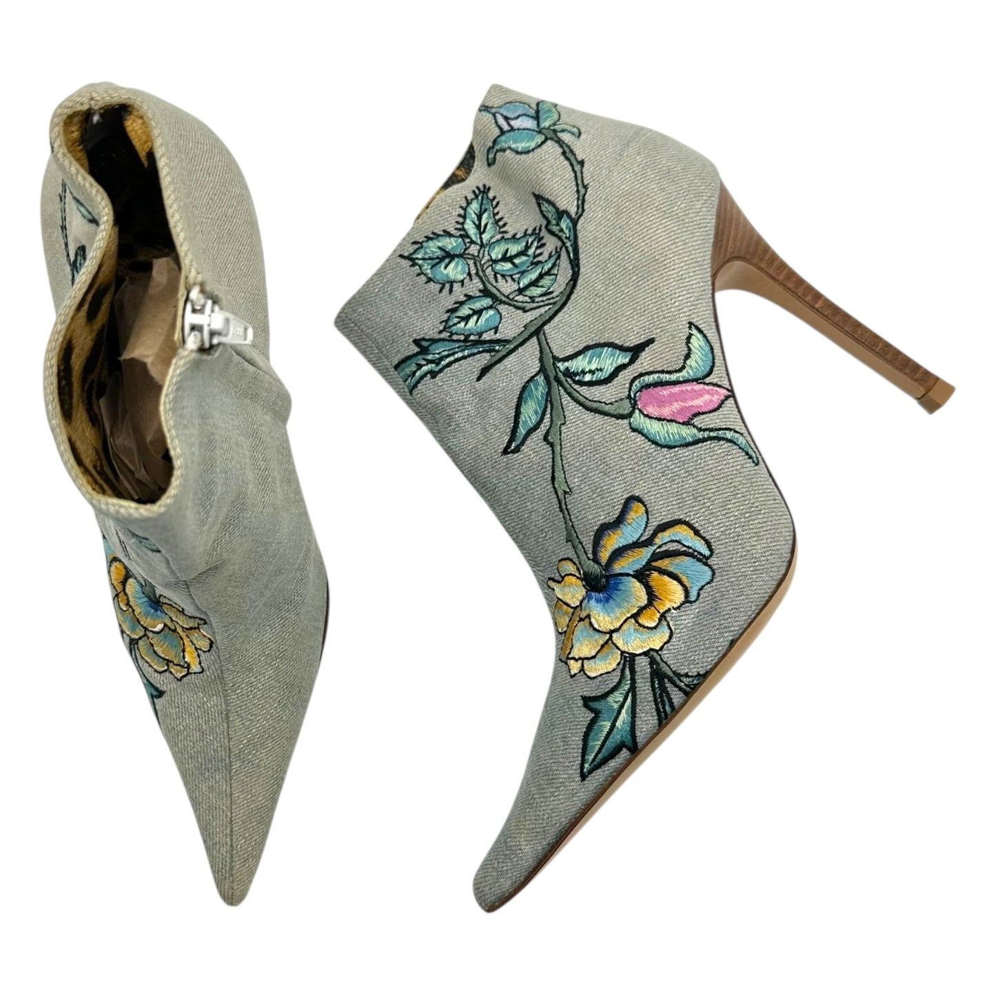 Roberto Cavalli Floral Embroidered Denim Heeled Boots