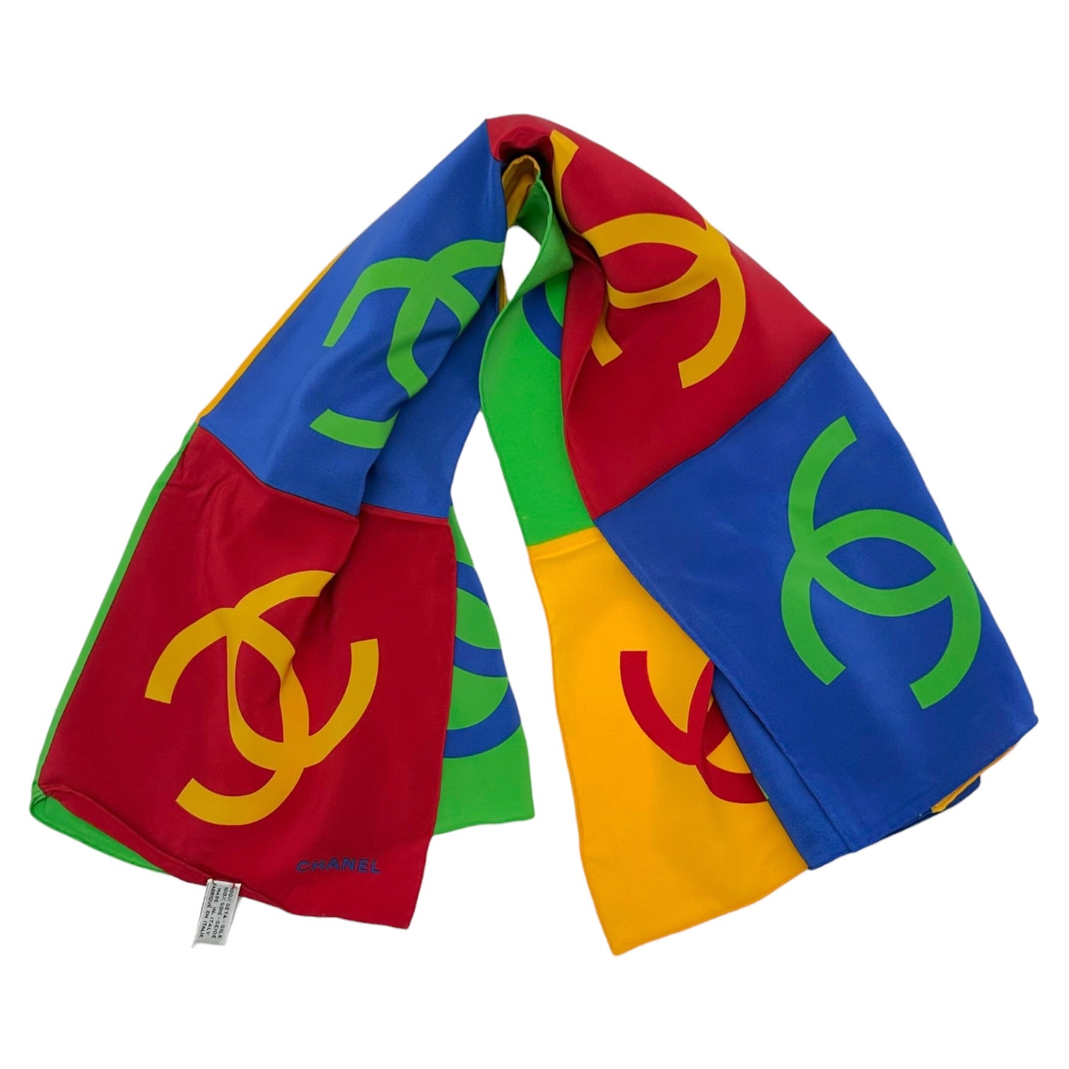 Chanel Large Silk Square Scarf Red Yellow Green Blue