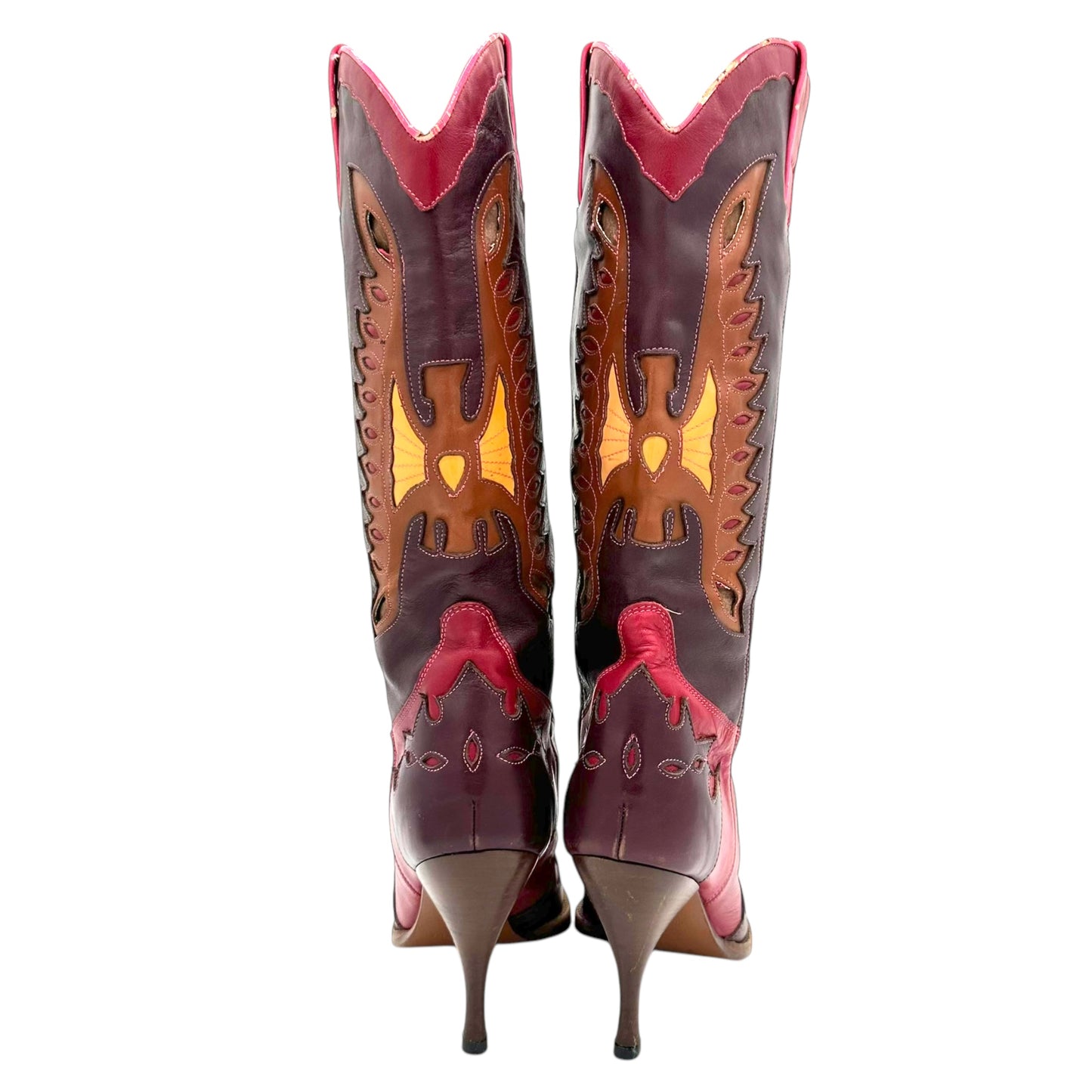 D&G Dolce & Gabbana Red Leather Cowboy Boots