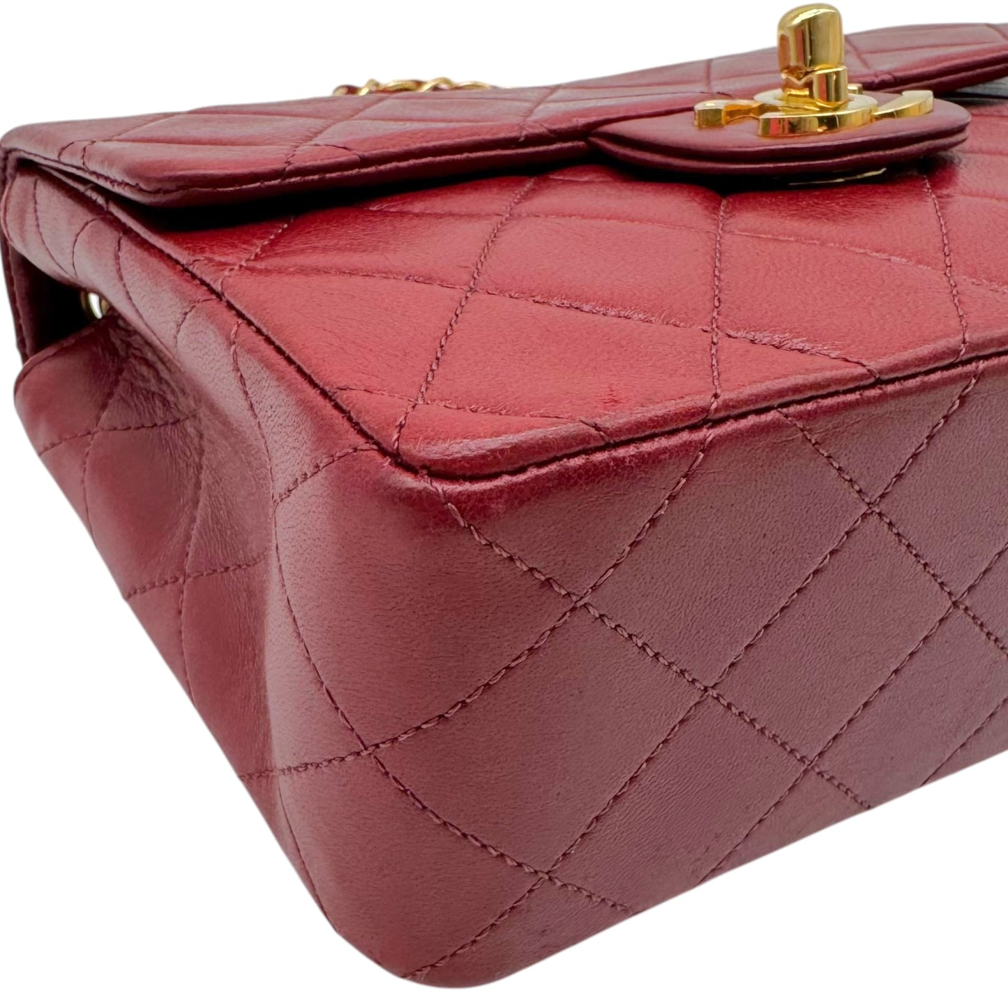 Chanel Small Square Classic Flap Bag Burgundy Gold Leather