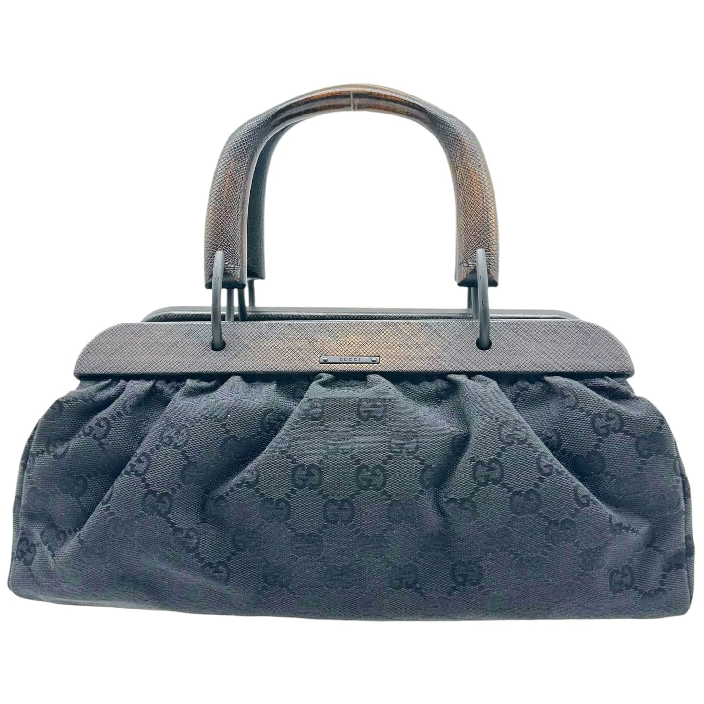 Gucci Black Monogram East-West Wooden Handle Handbag