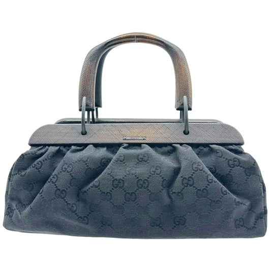 Gucci Black Monogram East-West Handbag with Wooden Handles