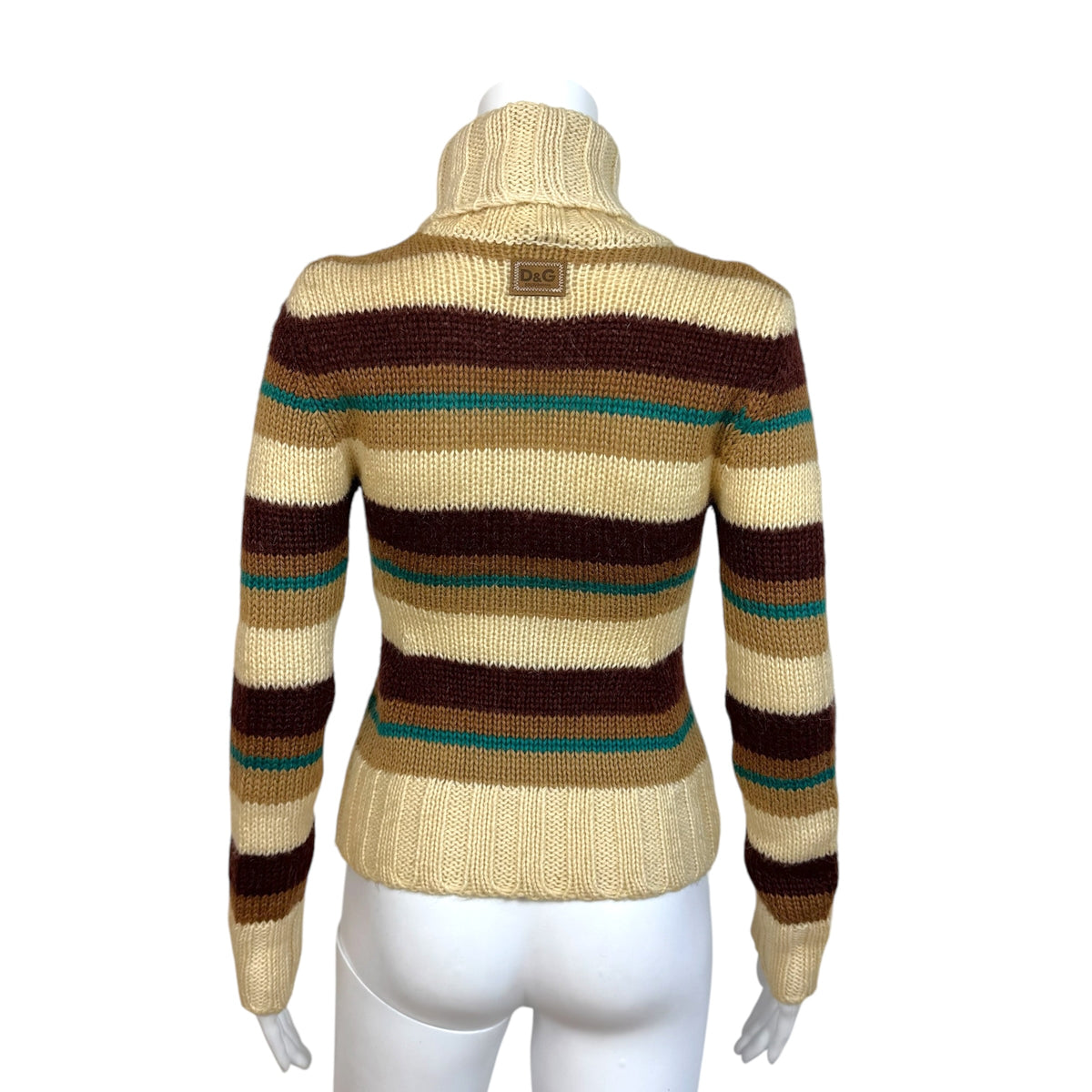 Dolce & Gabbana Beige Brown Striped Turtleneck Sweater